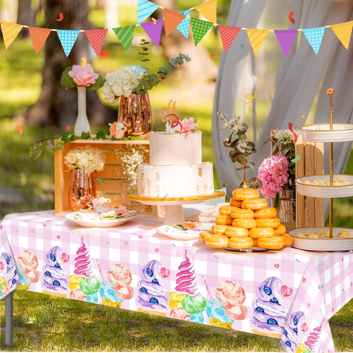Ice Cream Cake Party Tablecloth 54x87 Inch for Buffet and Picnic