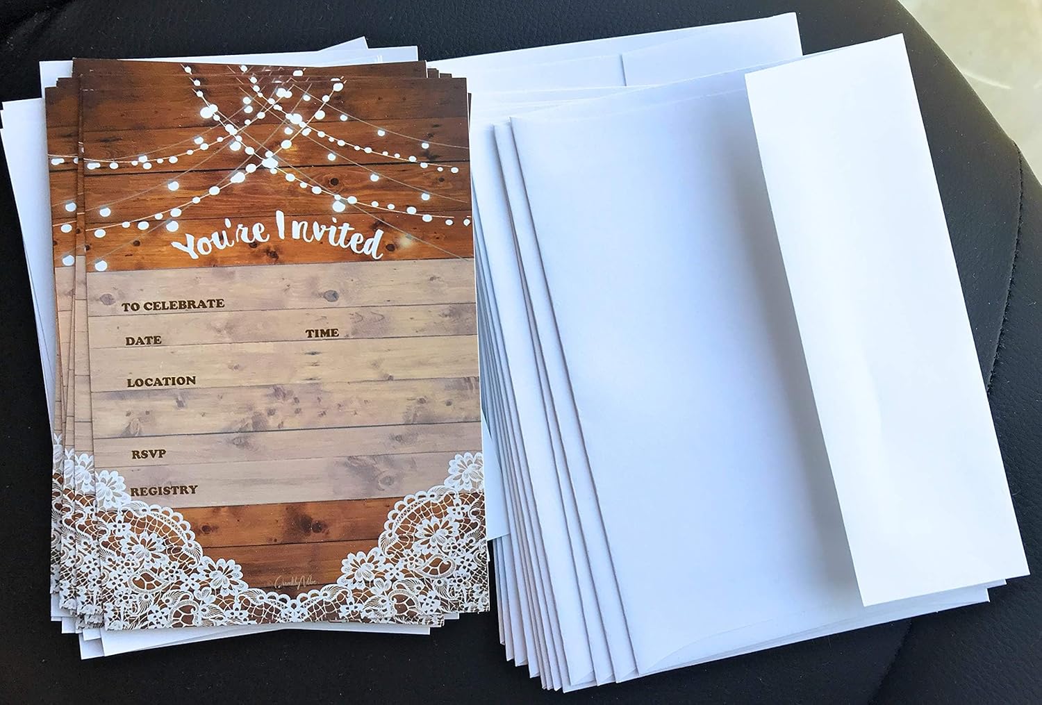 25 Rustic Invitations with 25 Envelopes for Events