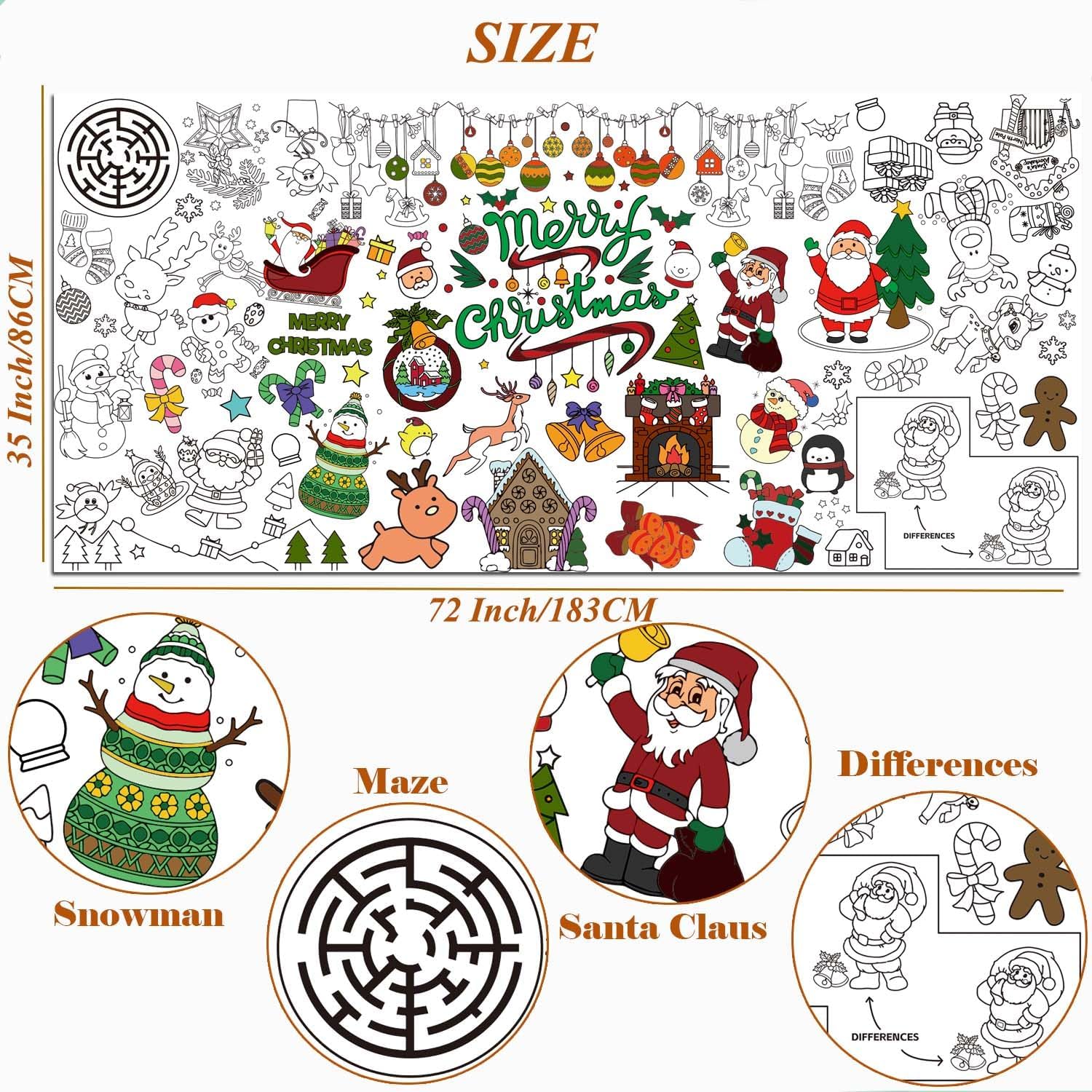 Dozobeede Christmas Coloring Poster 35x72 Inch Tablecloth