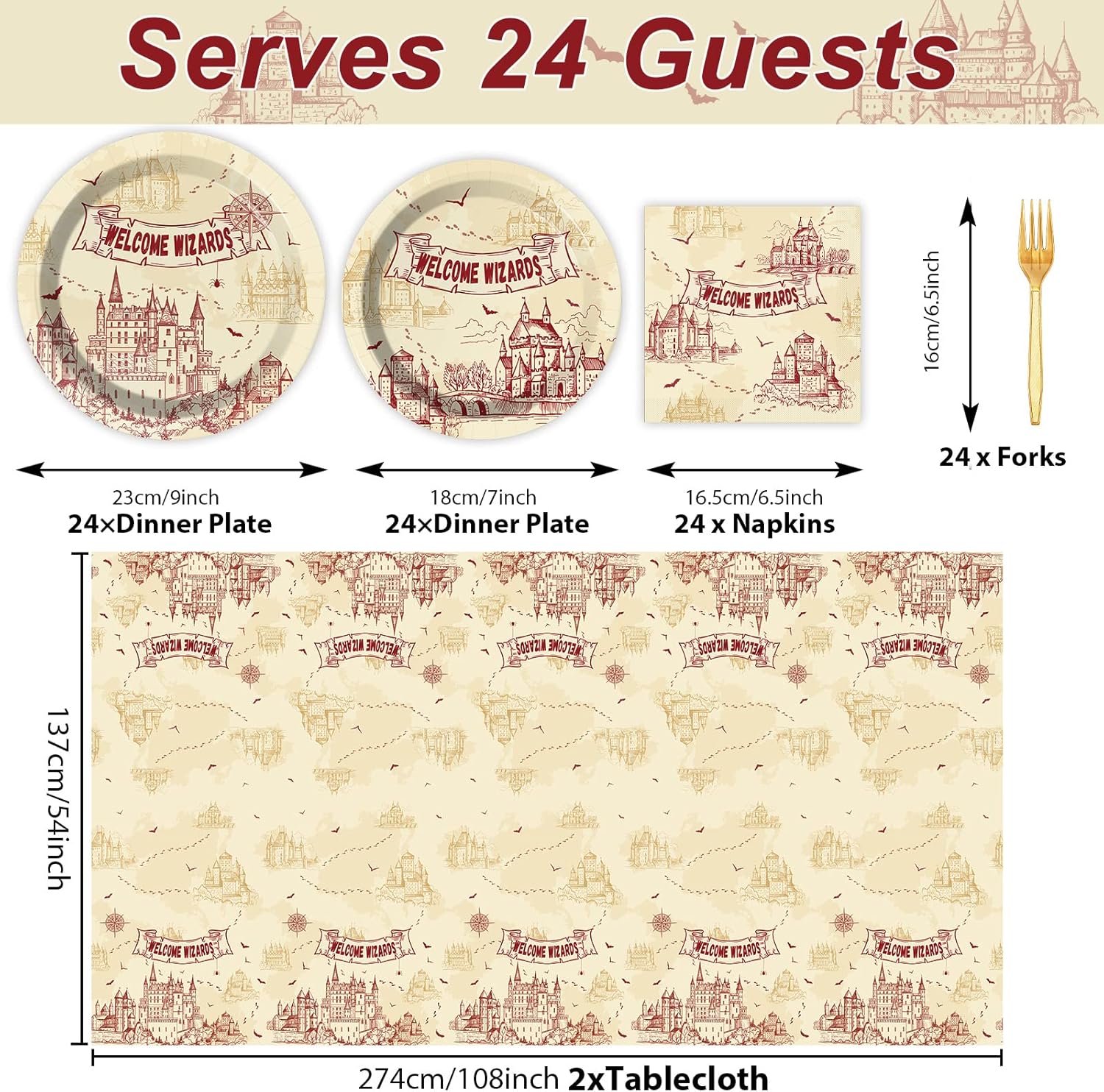 Wizard Party Supplies 24 Guests Tablecloth Set