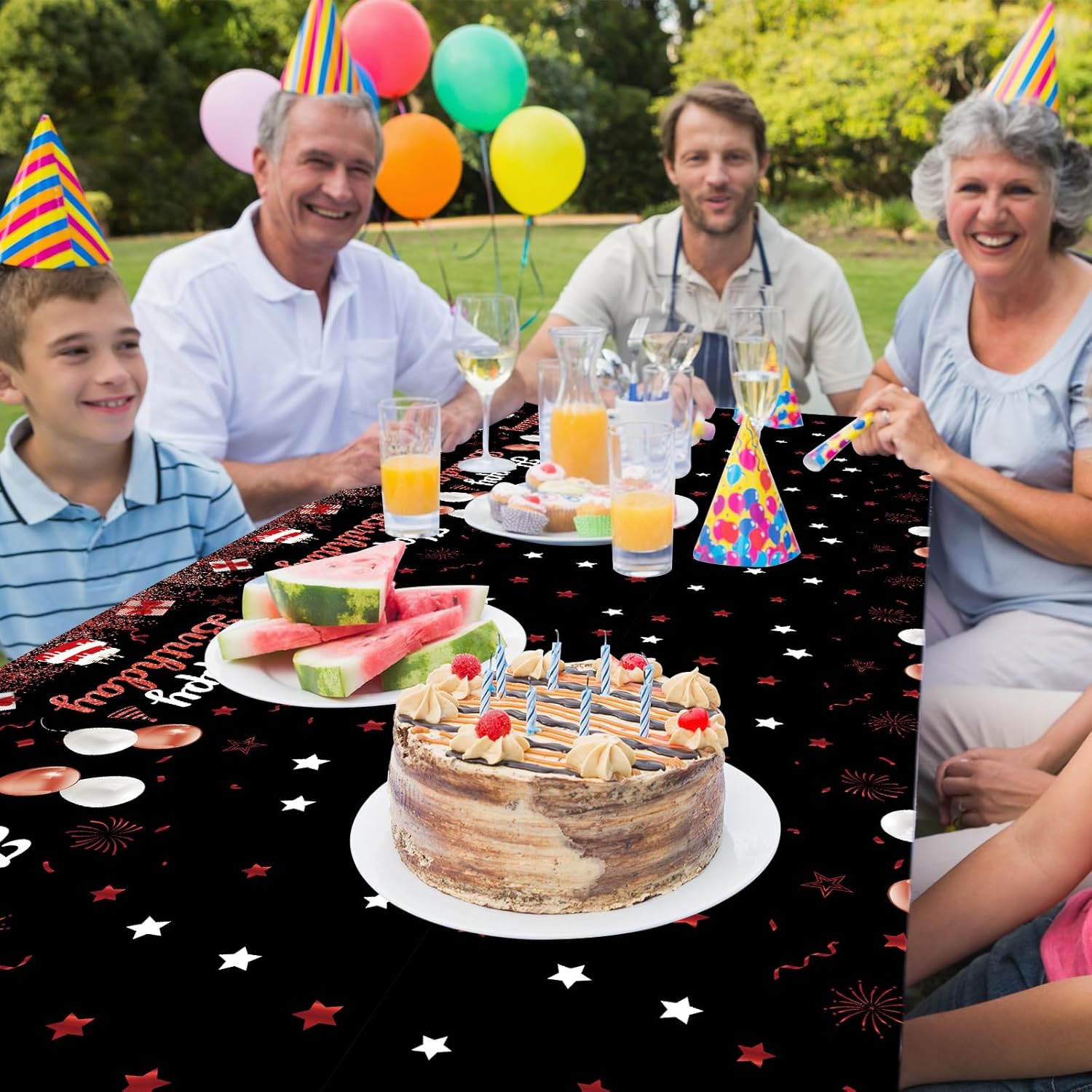 Happy Birthday Tablecloths 3Pcs Red Black Plastic Waterproof