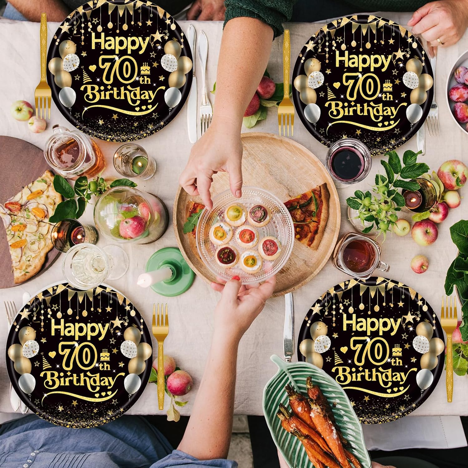 75pcs Black Gold Birthday Party Tableware Set for 25 Guests