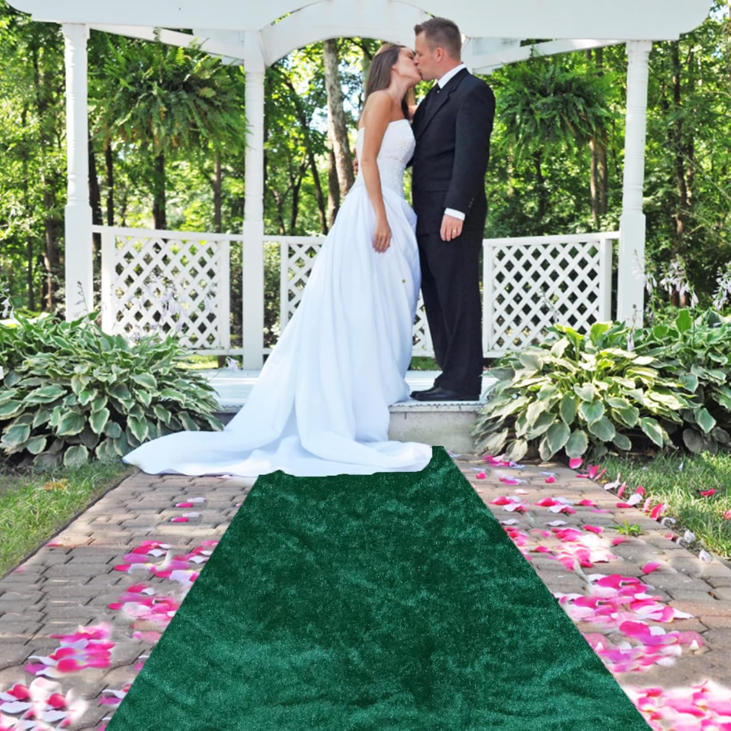 FUHSY Green Velvet Aisle Runner 4ftx30ft Wedding Carpet for Church and Beach