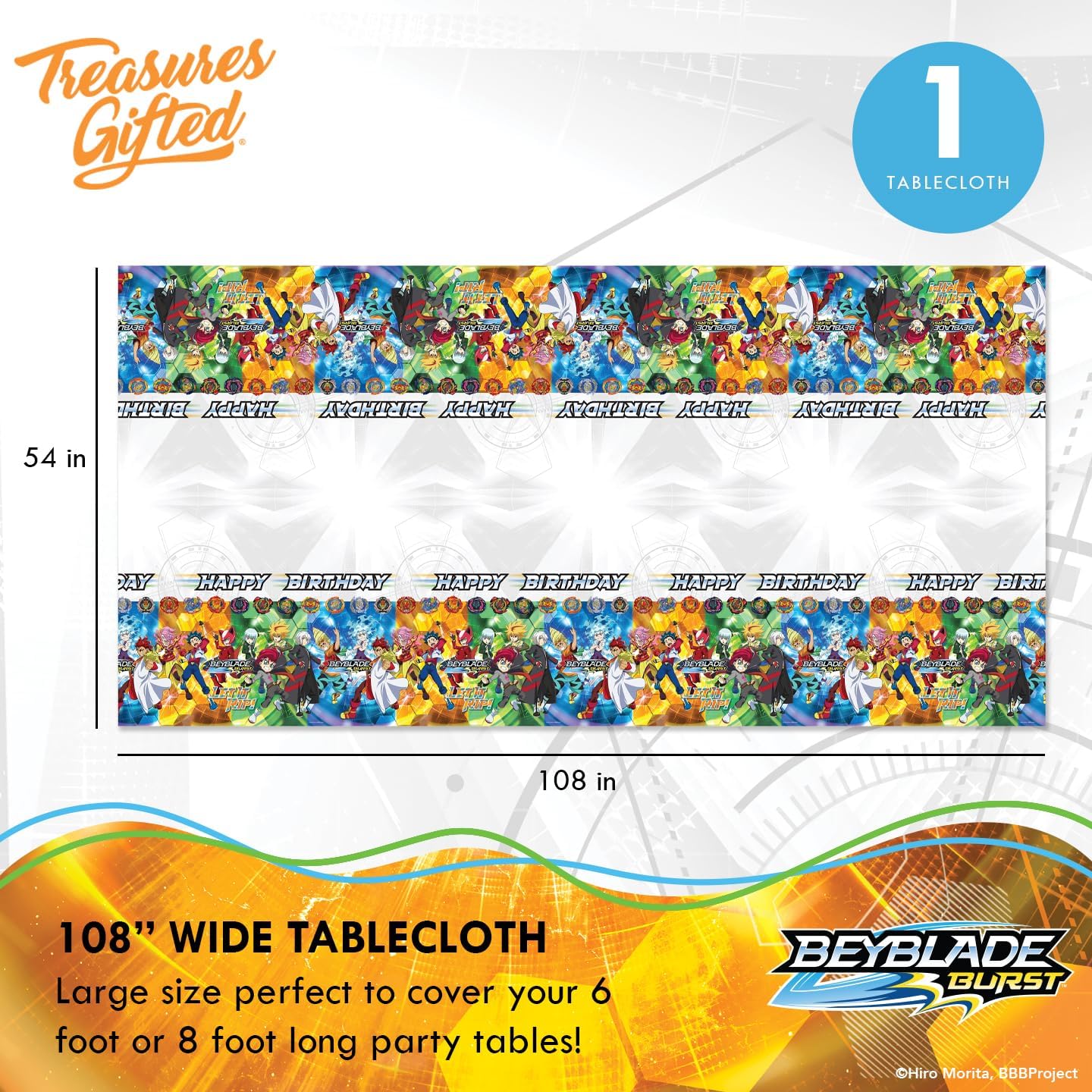 Treasures Gifted Beyblade Burst Tablecloth 54x108 Birthday Party Decor