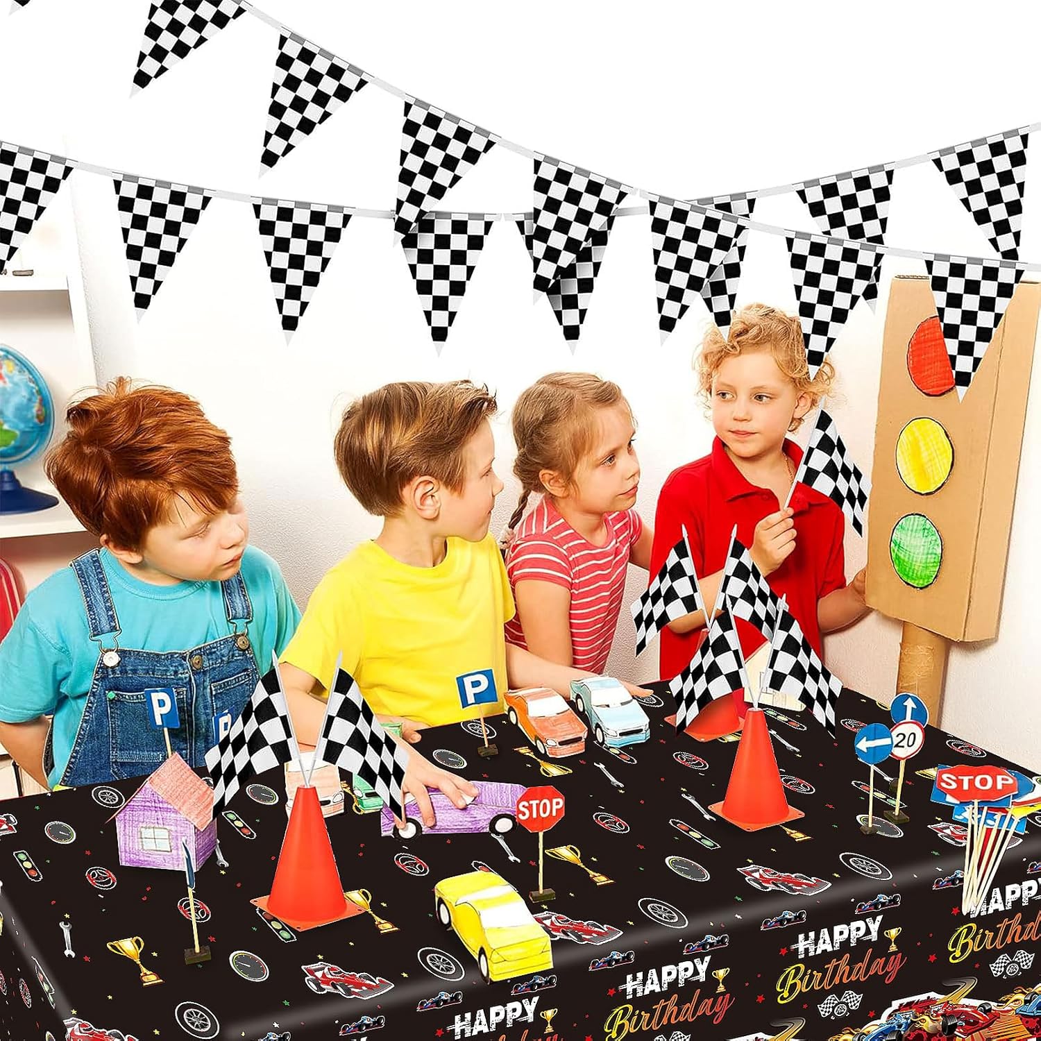3Pcs Race Car Birthday Party Tablecloths Decorations