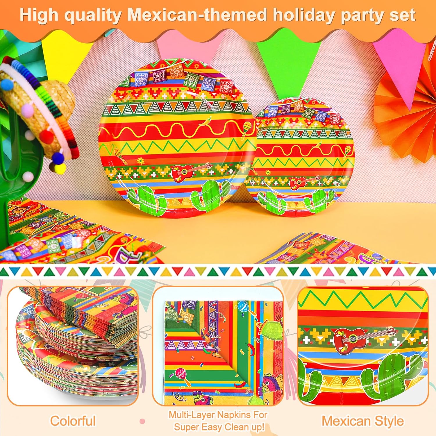 108 Pcs Mexican Fiesta Decorations for 36 Guests