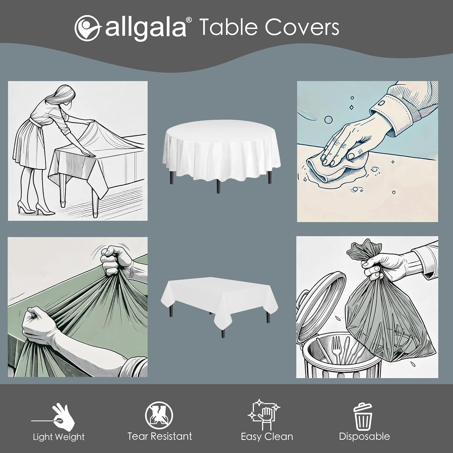 Allgala 12-Pack Premium Plastic Table Covers Red 54x108