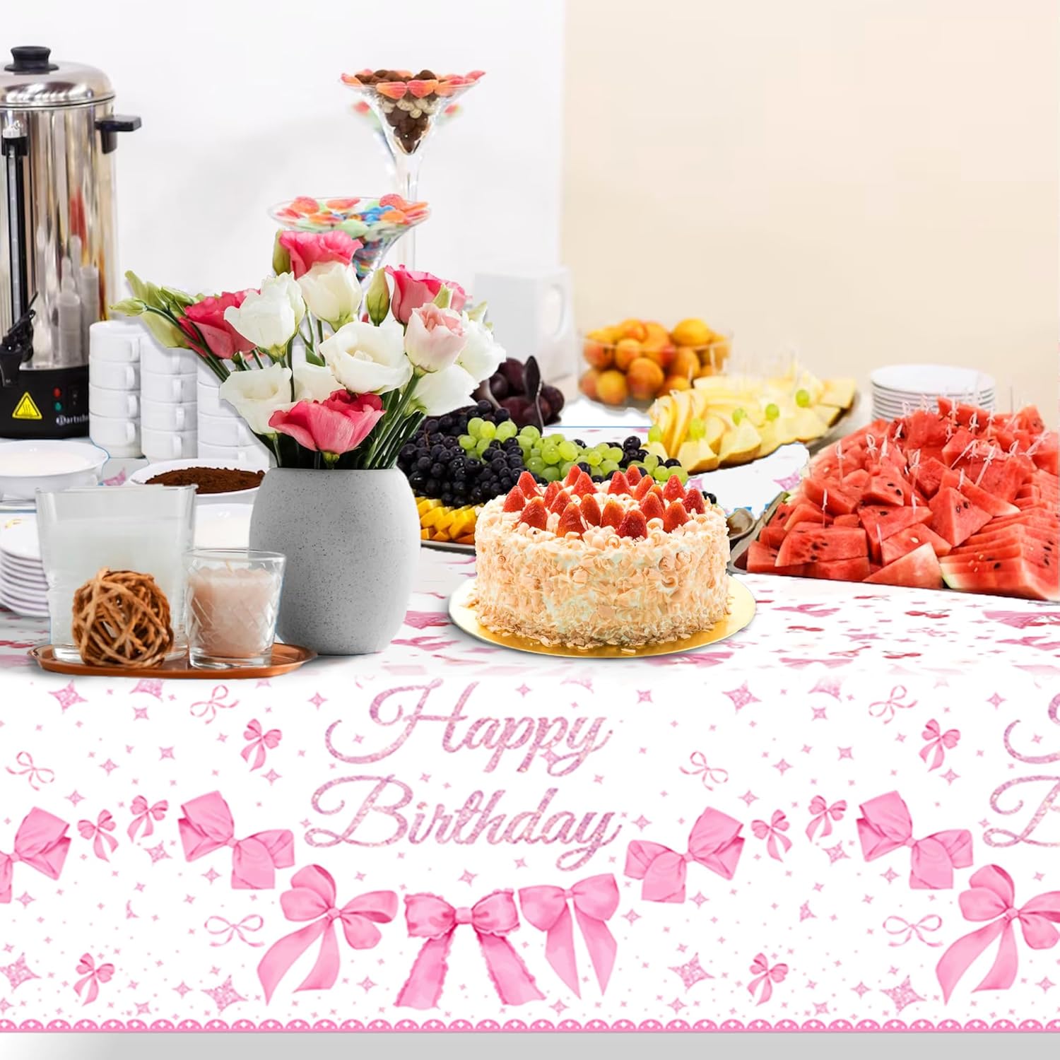CC HOME Pink Bow Party Tablecloth 54x87 Inch