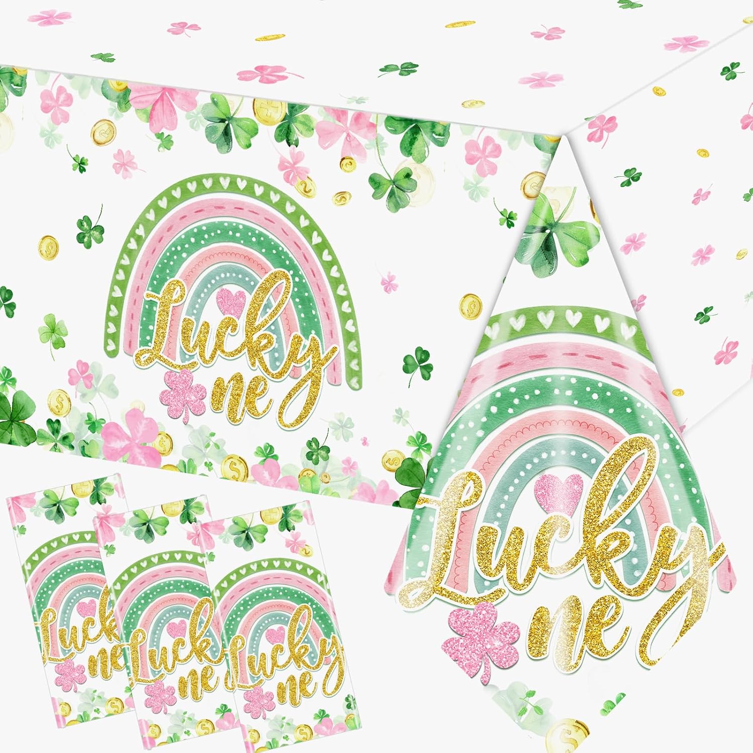 Lucky One St Patricks Day Tablecloth Set 3pcs for 1st Birthday