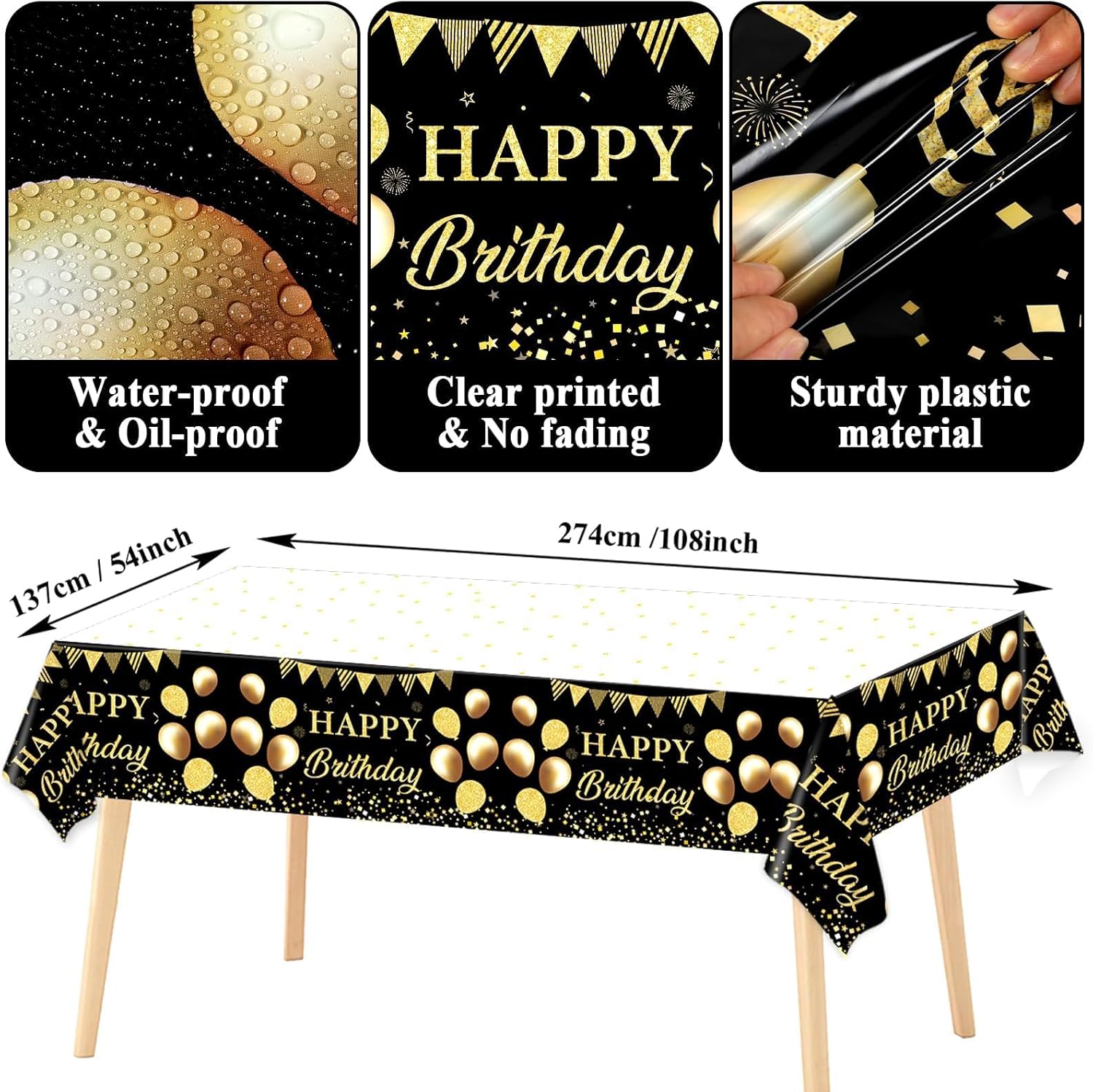 50th Birthday Party Supplies Black Gold Set