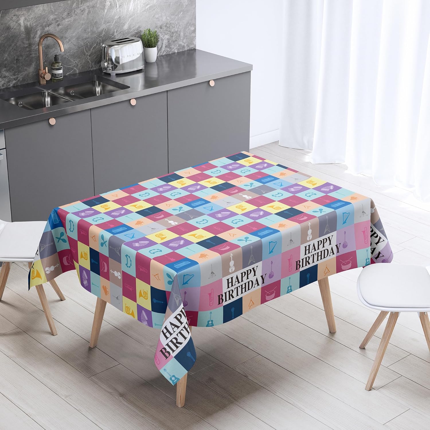 Vencubi Music Theme Birthday Tablecloth 98x53in