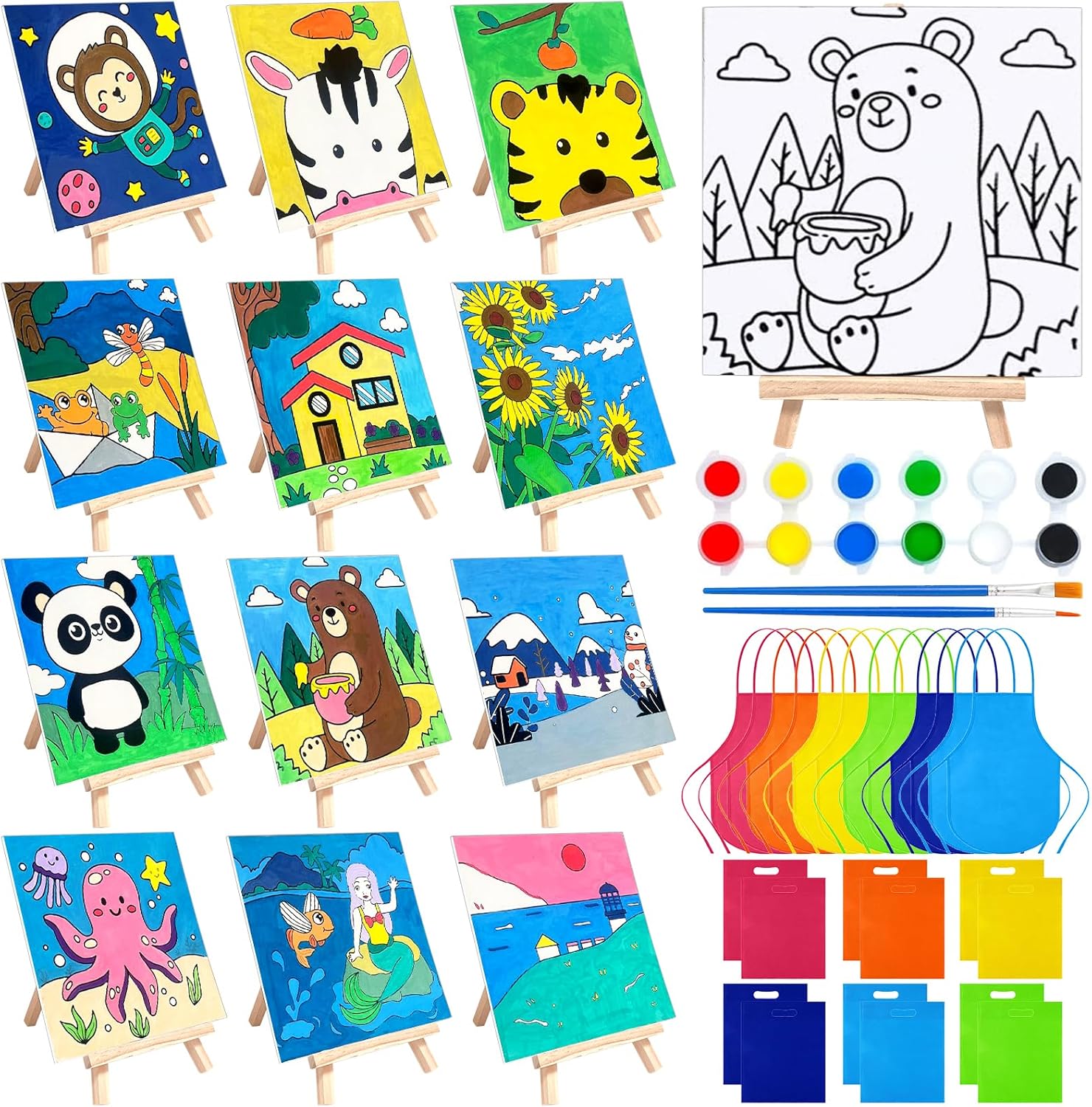 48PCS Kids Paint Art Set with Canvas and Easel
