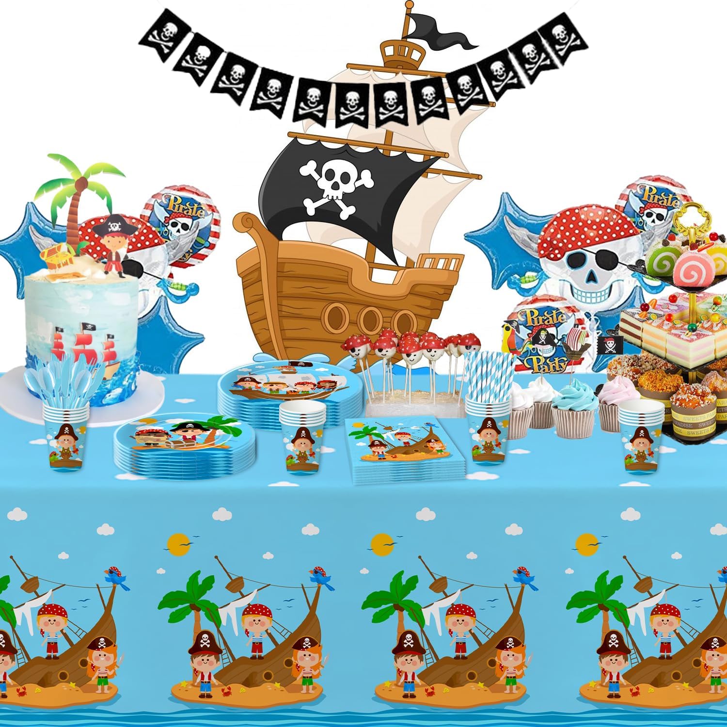 Pirate Party Tablecloth Set for Kids 3 Pack