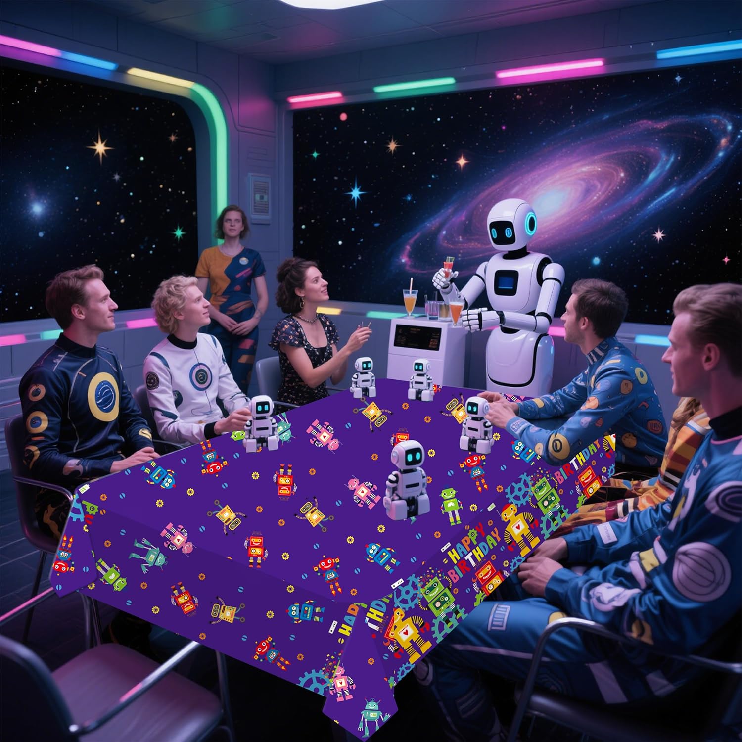 3Pcs Robot Birthday Tablecloths with Happy Birthday Design
