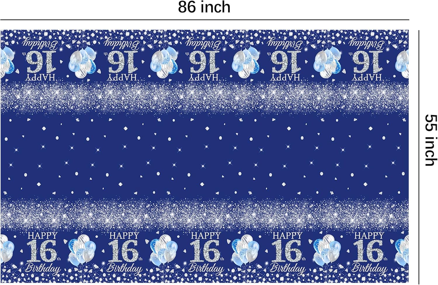16th Birthday Tablecloth Set 3pcs Silver Blue