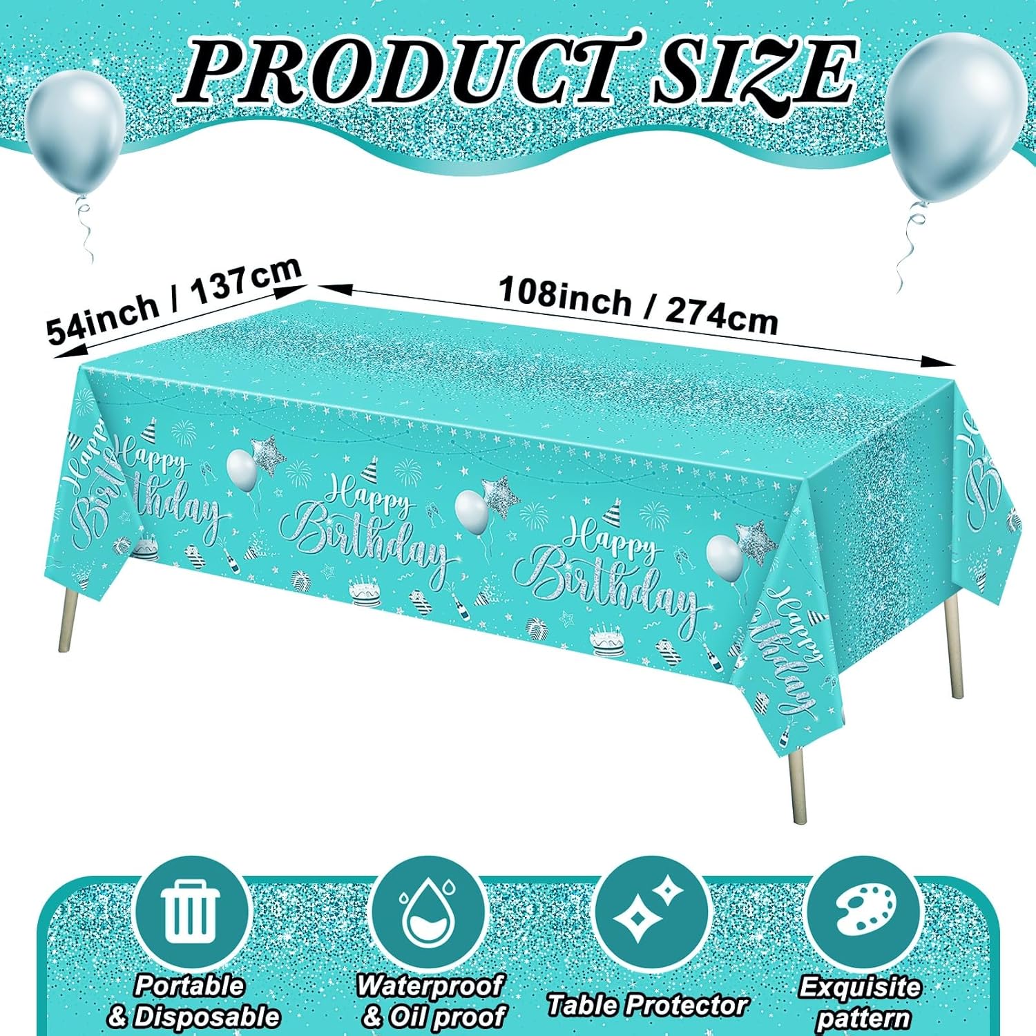 Tudomro 3 Pcs Happy Birthday Tablecloths Set