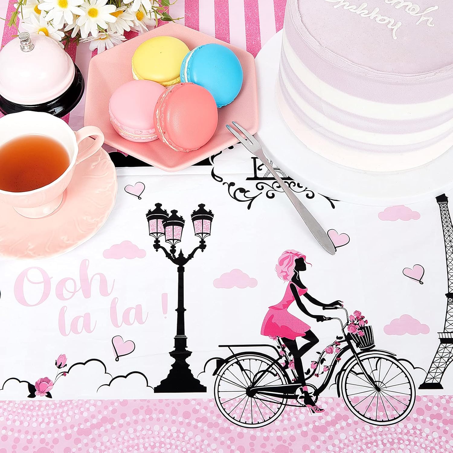 Irenare Paris Theme Pink Tablecloth for Girls Party Decorations