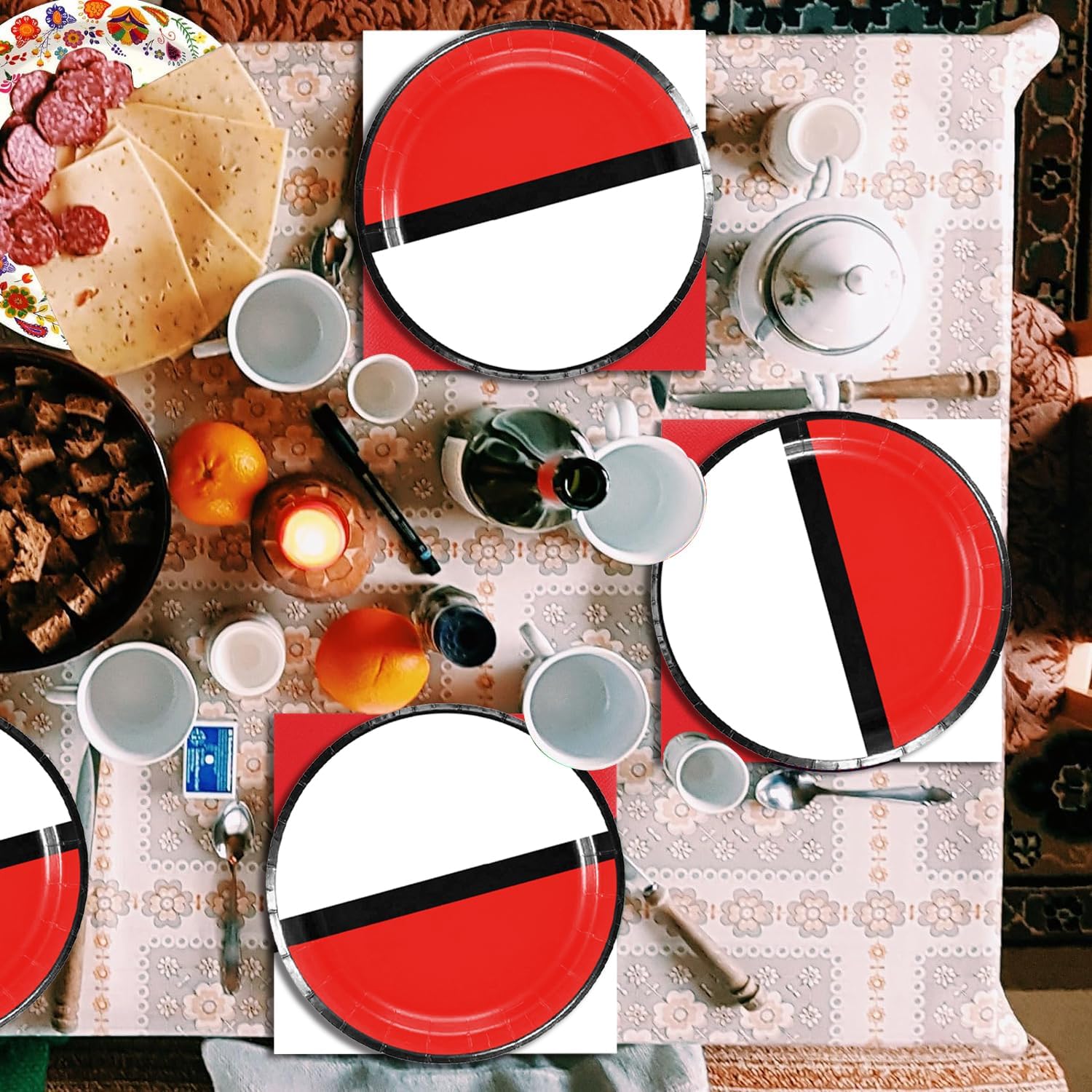 Cartoon Animated Party Plates 40PCS Red White Theme Set