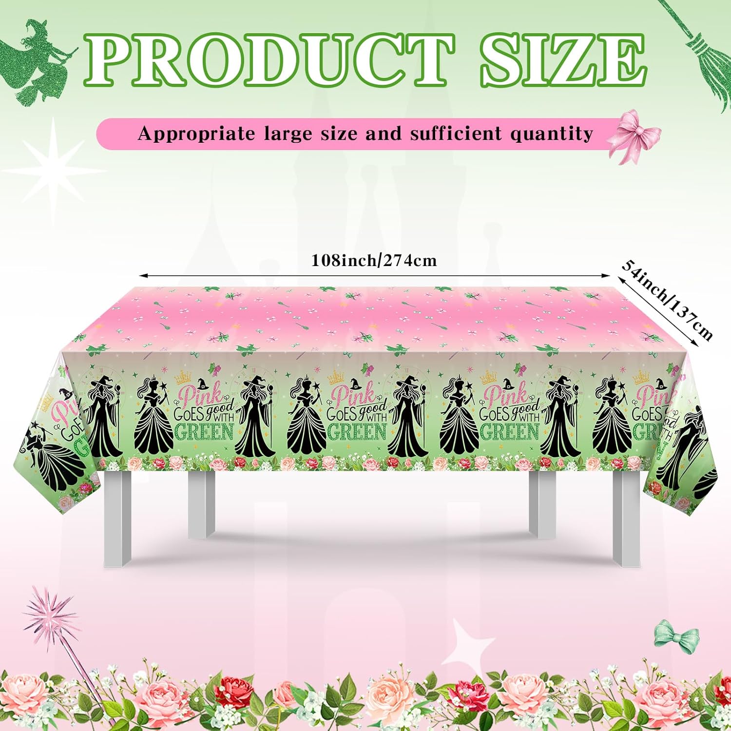 Booson 3Pcs Witch Party Tablecloth Pink Green Decorations