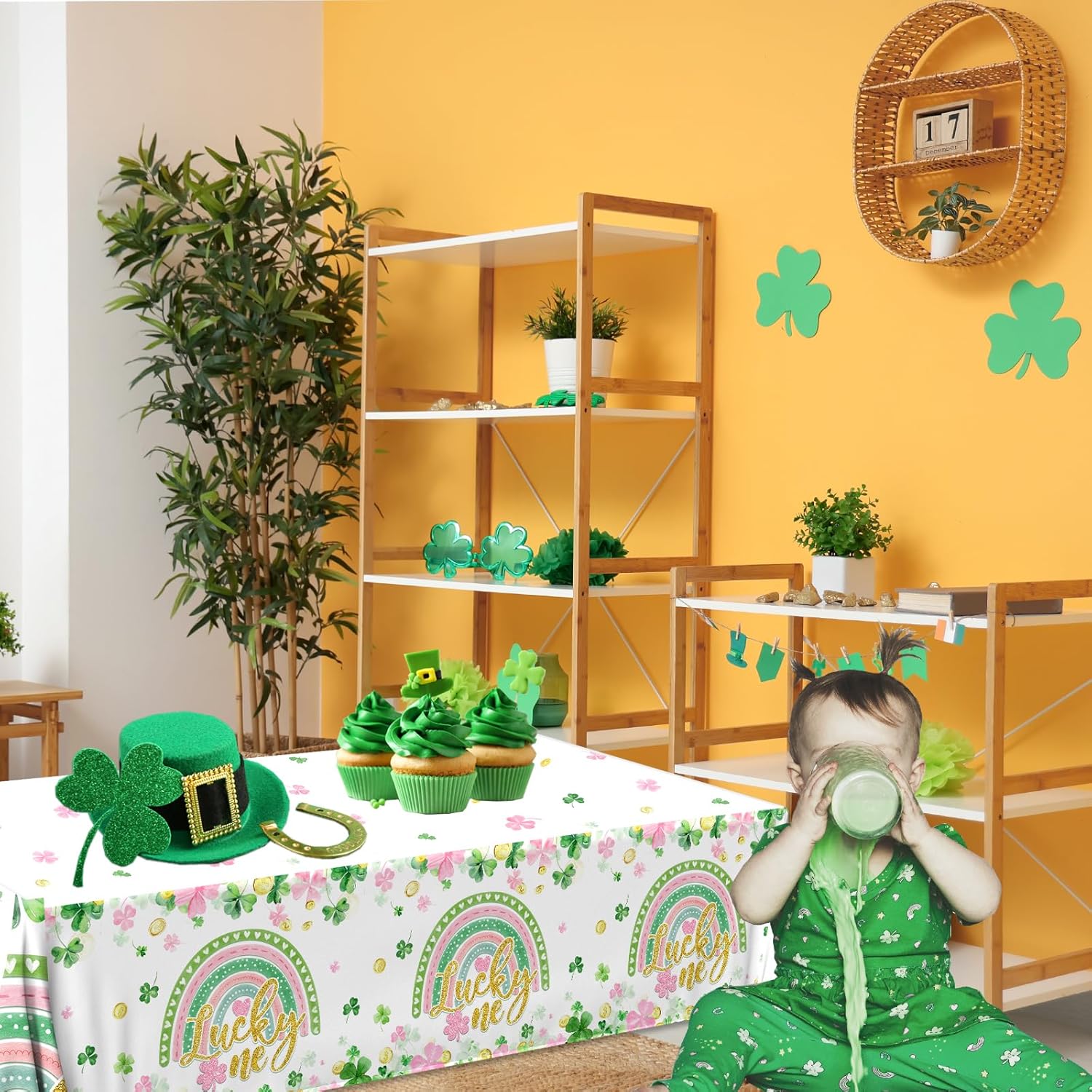 Lucky One St Patricks Day Tablecloth Set 3pcs for 1st Birthday