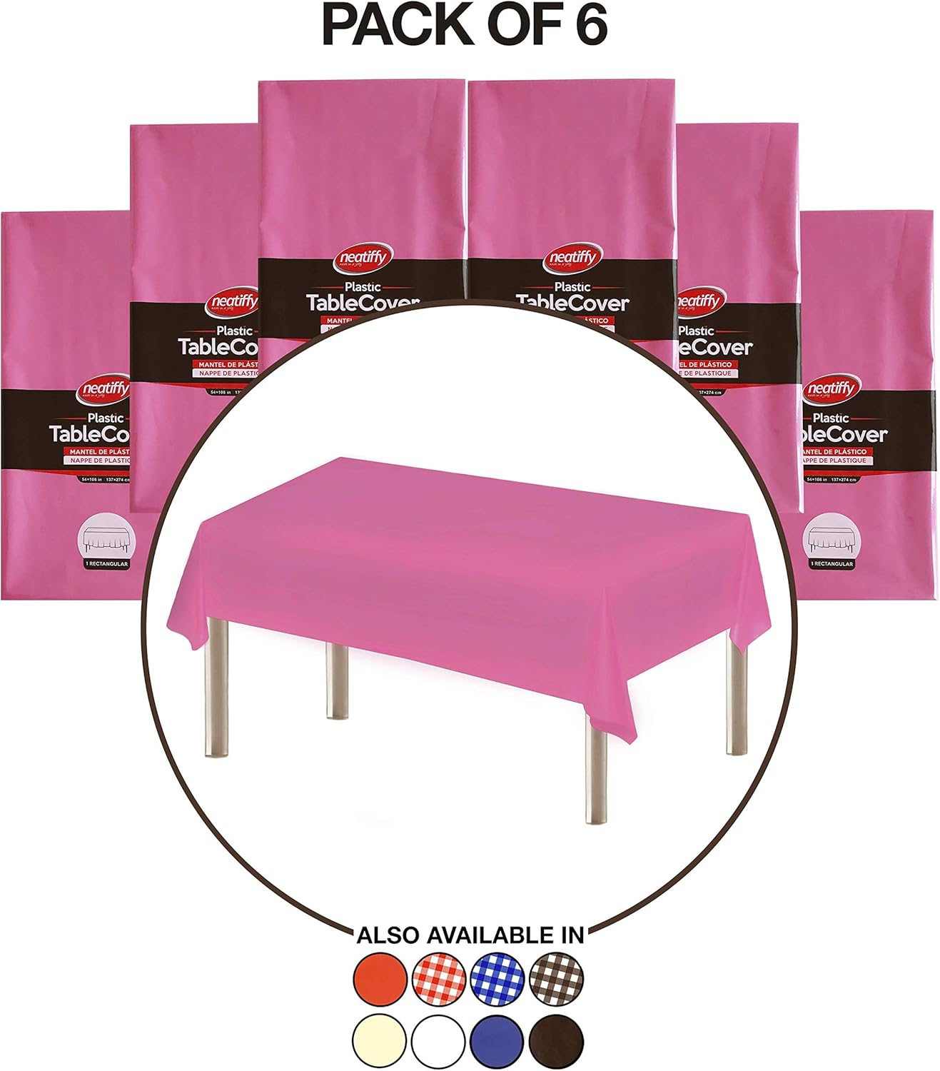 Neatiffy 54x108 Inch 6 Pack Rectangle Plastic Table Cloth Pink
