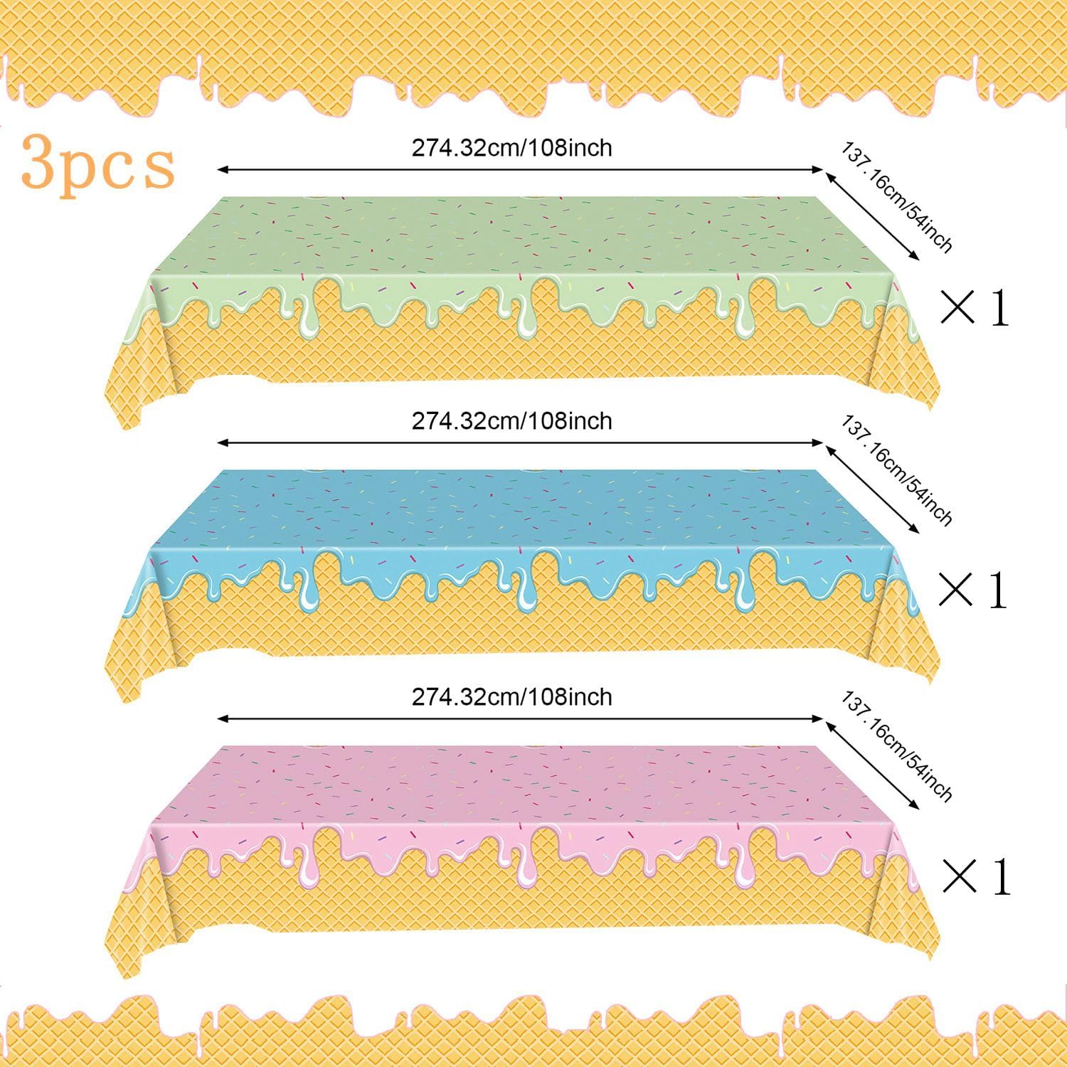 Foxrush Ice Cream Themed 3 Pc Tablecloths Pink Blue Green