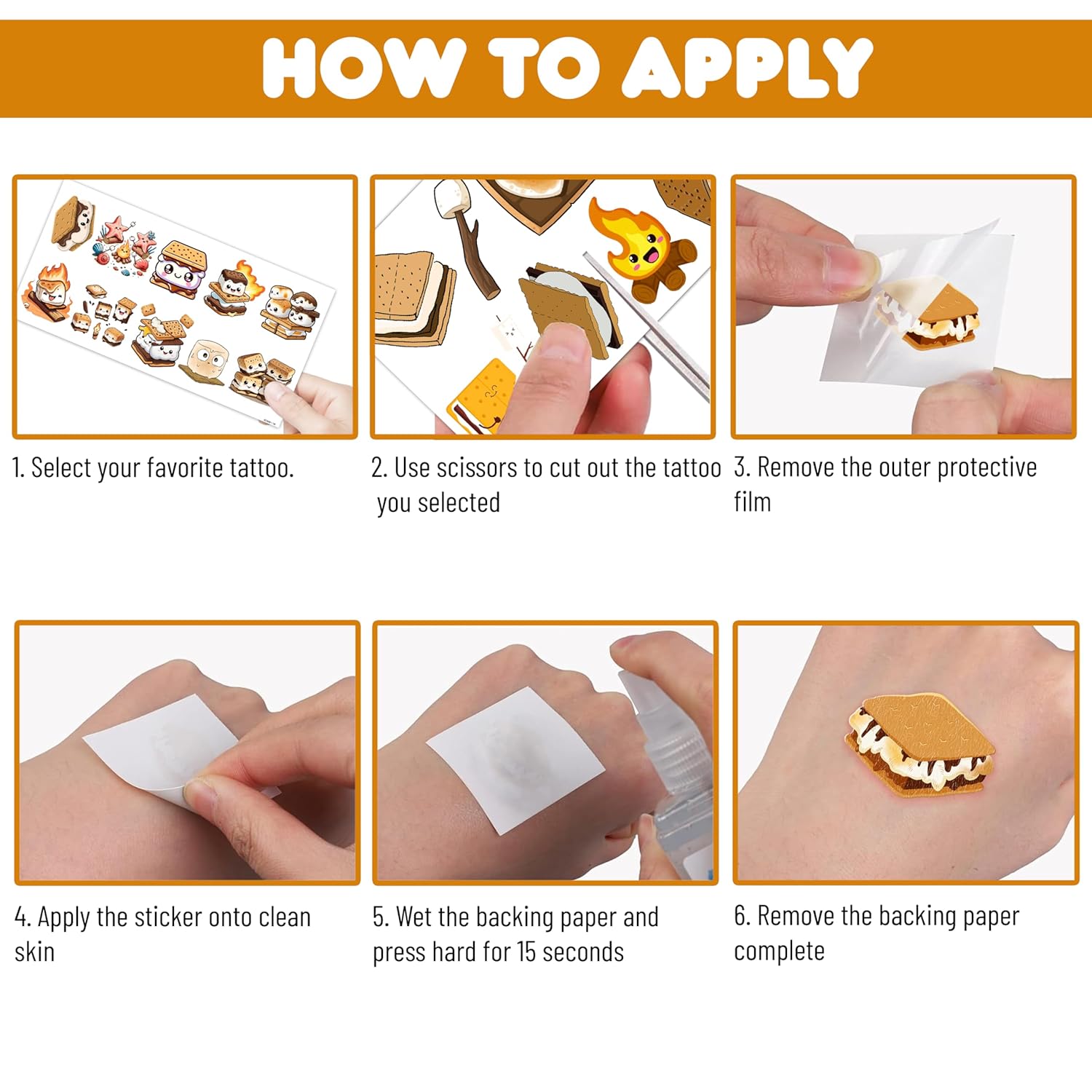 100 PCS Smores Temporary Tattoos for Kids and Adults