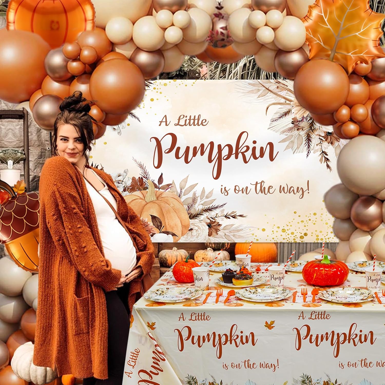 MEHOFOND Fall Boho Pumpkin Baby Shower Tablecloth - 3 Pack