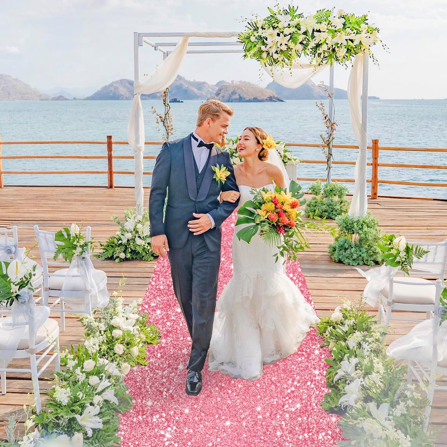Pink Sequin Aisle Runner 4x25FT Wedding Carpet Runner