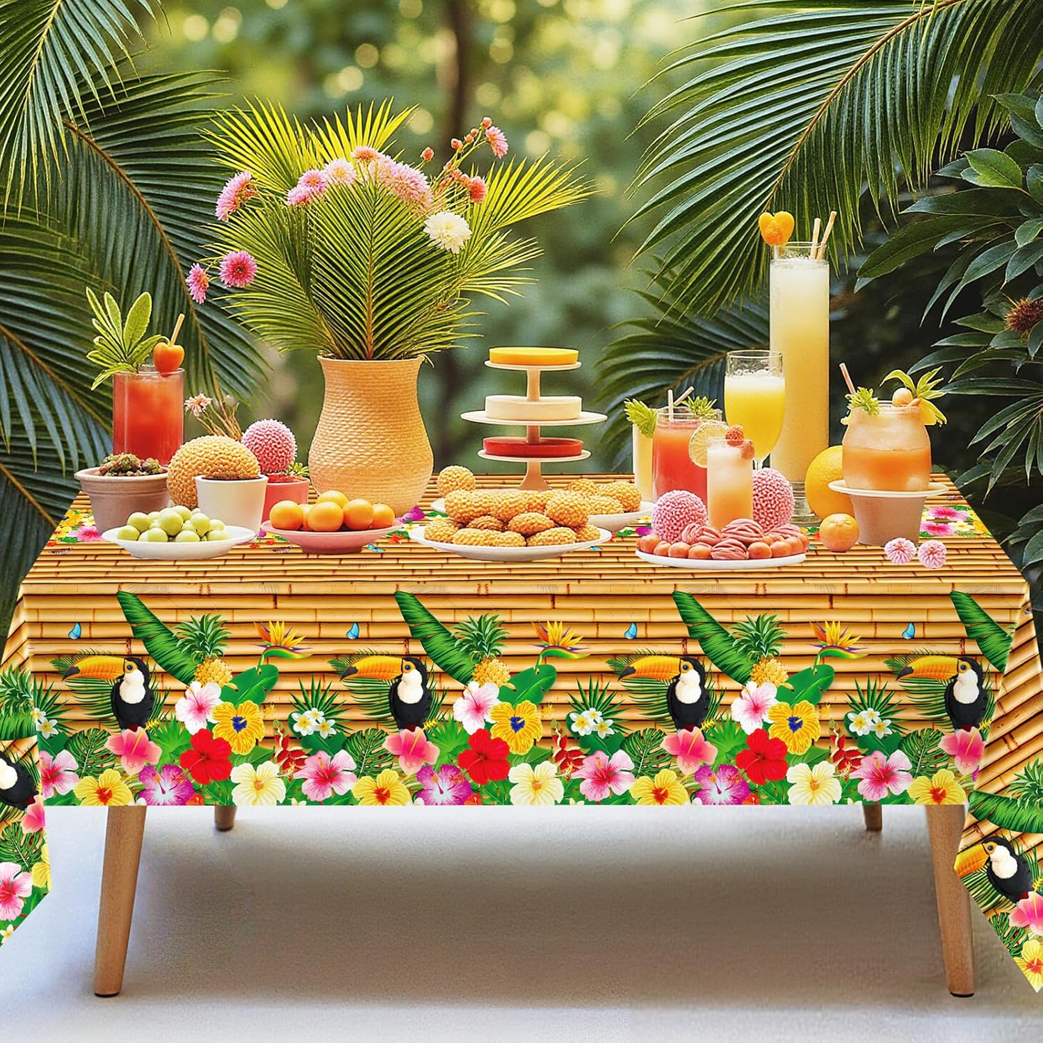 Babudeer 2 Pack Hawaiian Luau Tablecloths 54x108 Inch