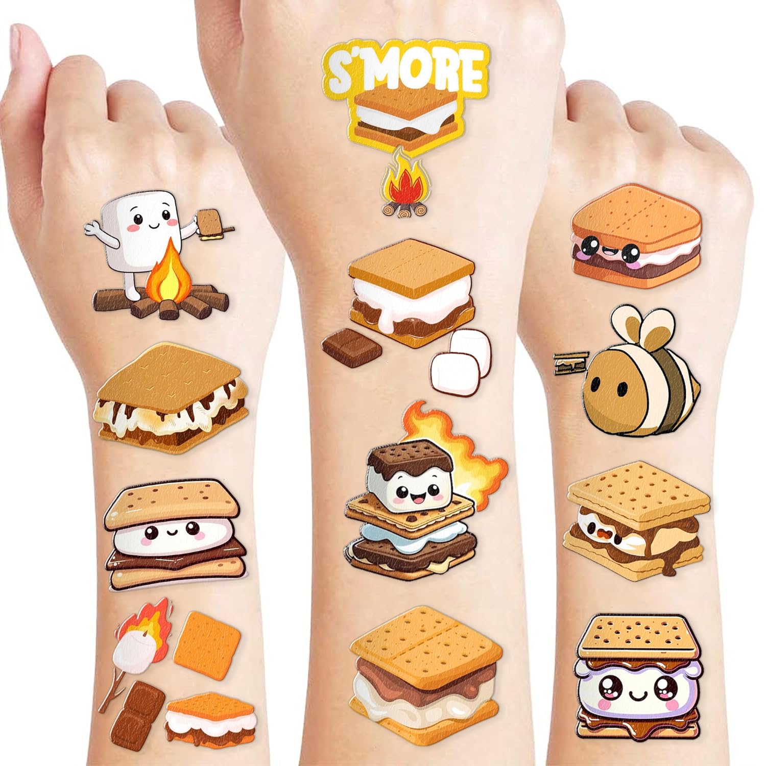100 PCS Smores Temporary Tattoos for Kids and Adults