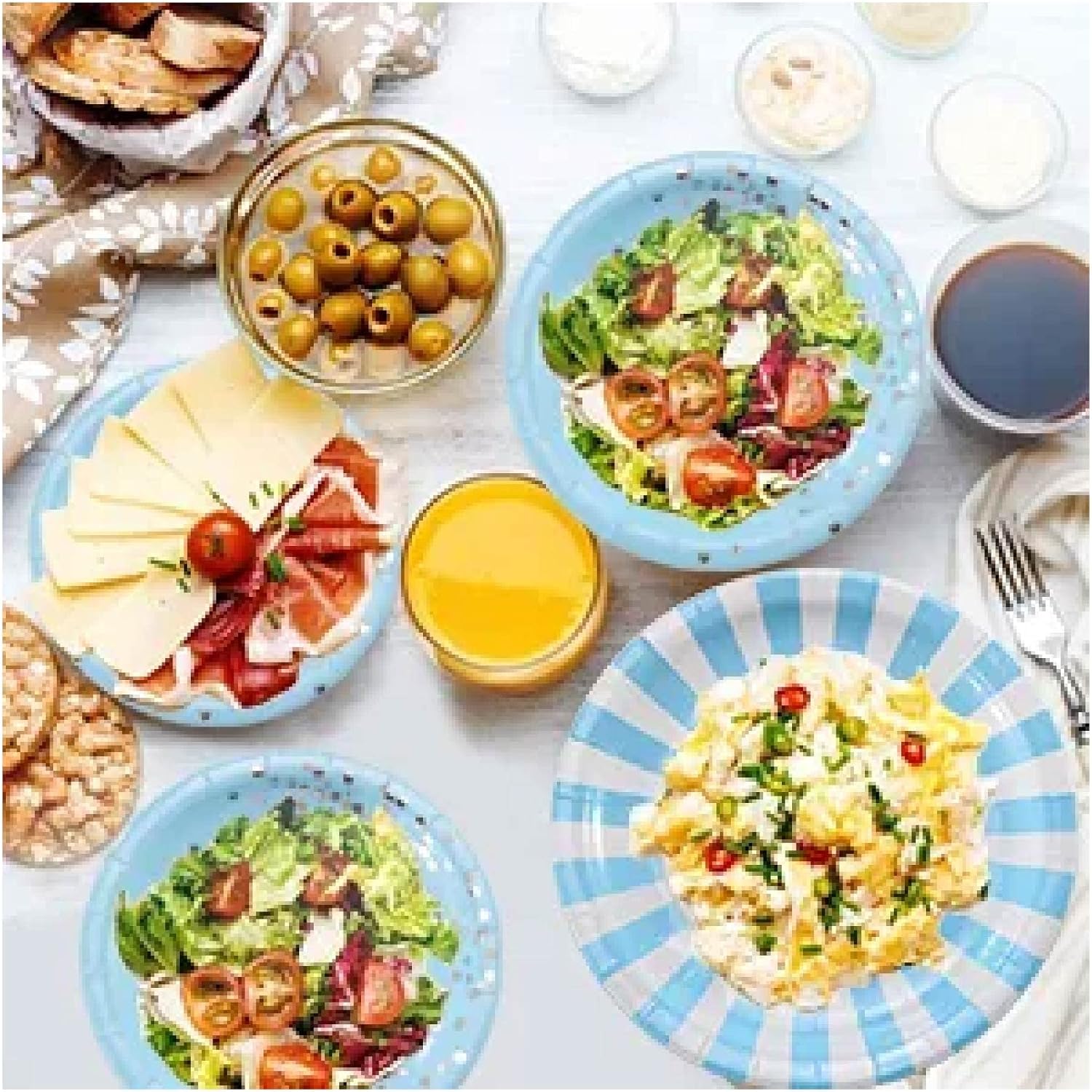 Blue Striped Party Tableware Set for 24 Guests