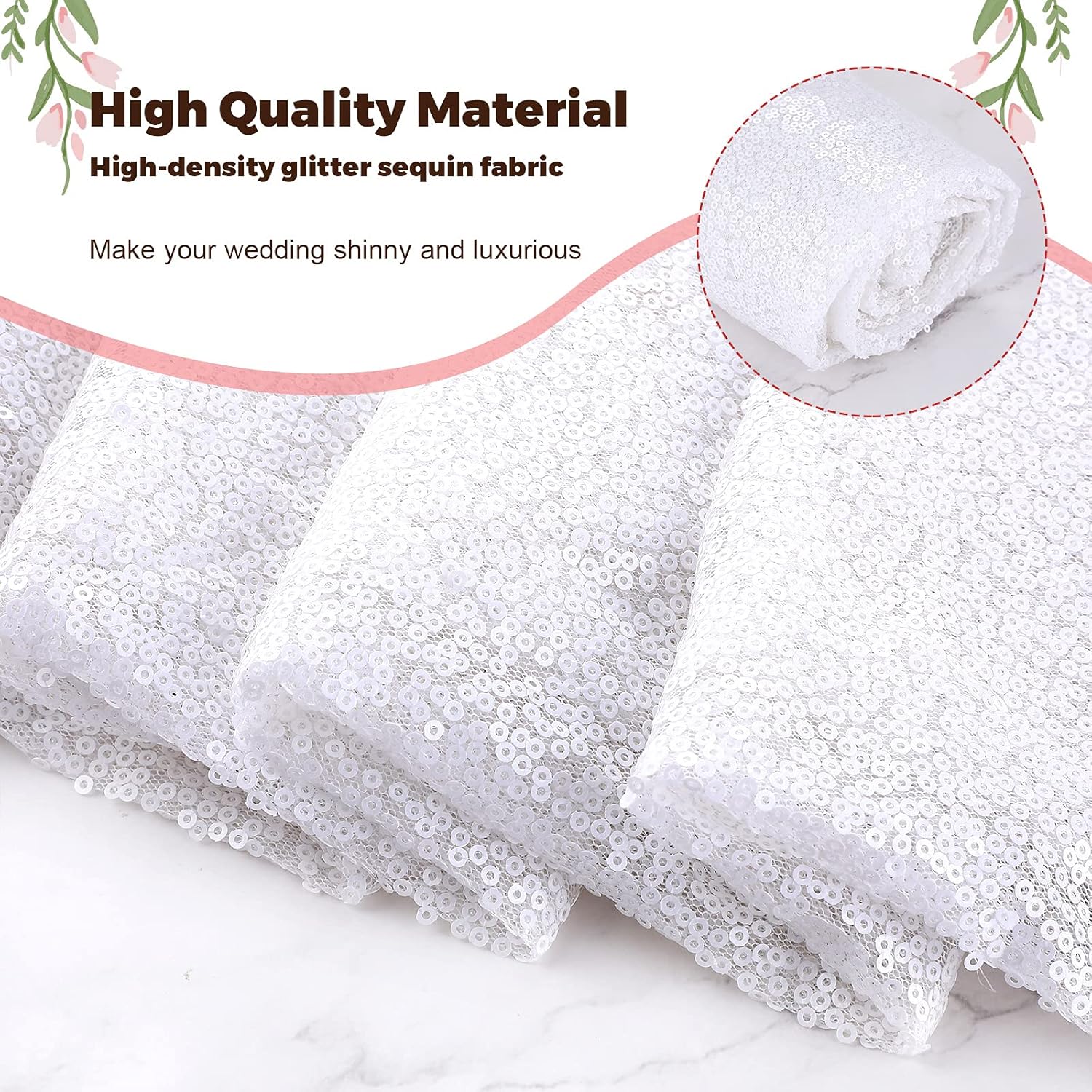 Irenare Glitter Sequin Aisle Runner 4x15 Feet White