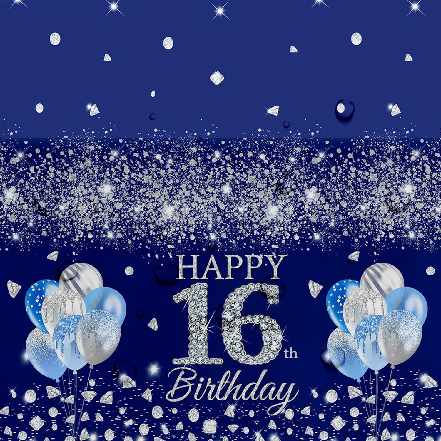 16th Birthday Tablecloth Set 3pcs Silver Blue
