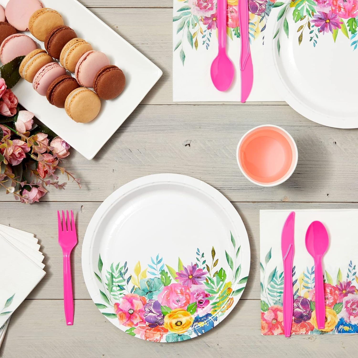 144-Piece Floral Tea Party Supplies for 24 Guests