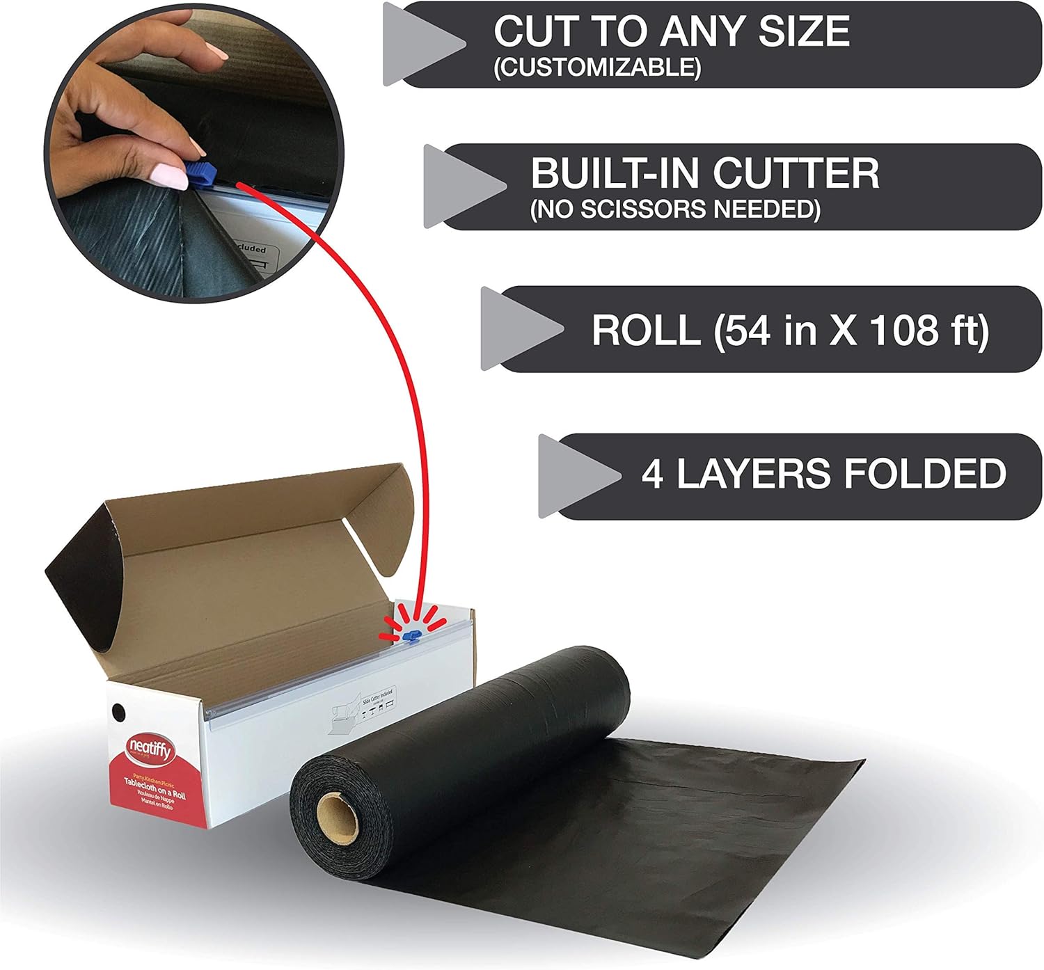 Neatiffy Disposable Tablecloth Roll Black 54 in x 108 ft
