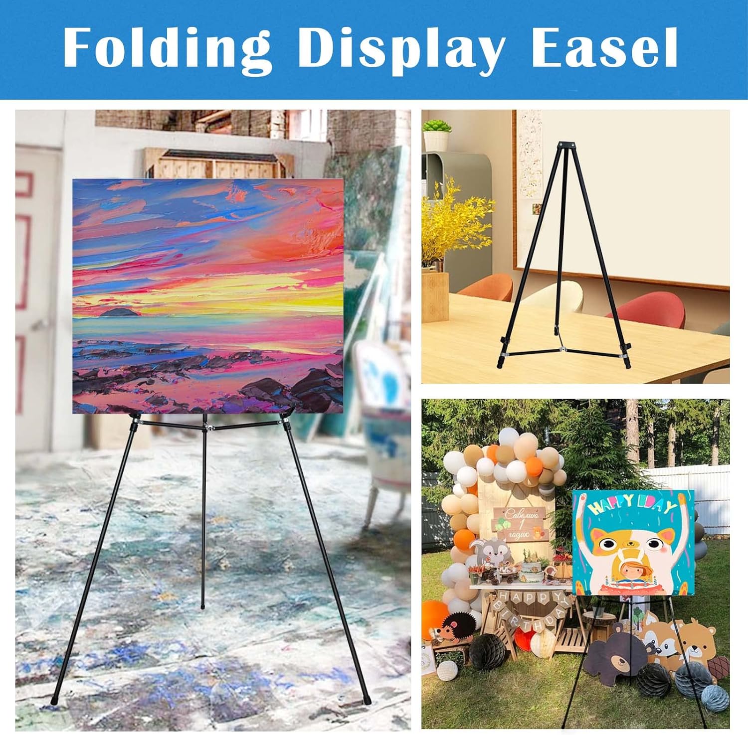 Falling in Art 66 High Black Aluminum Display Easel Stand