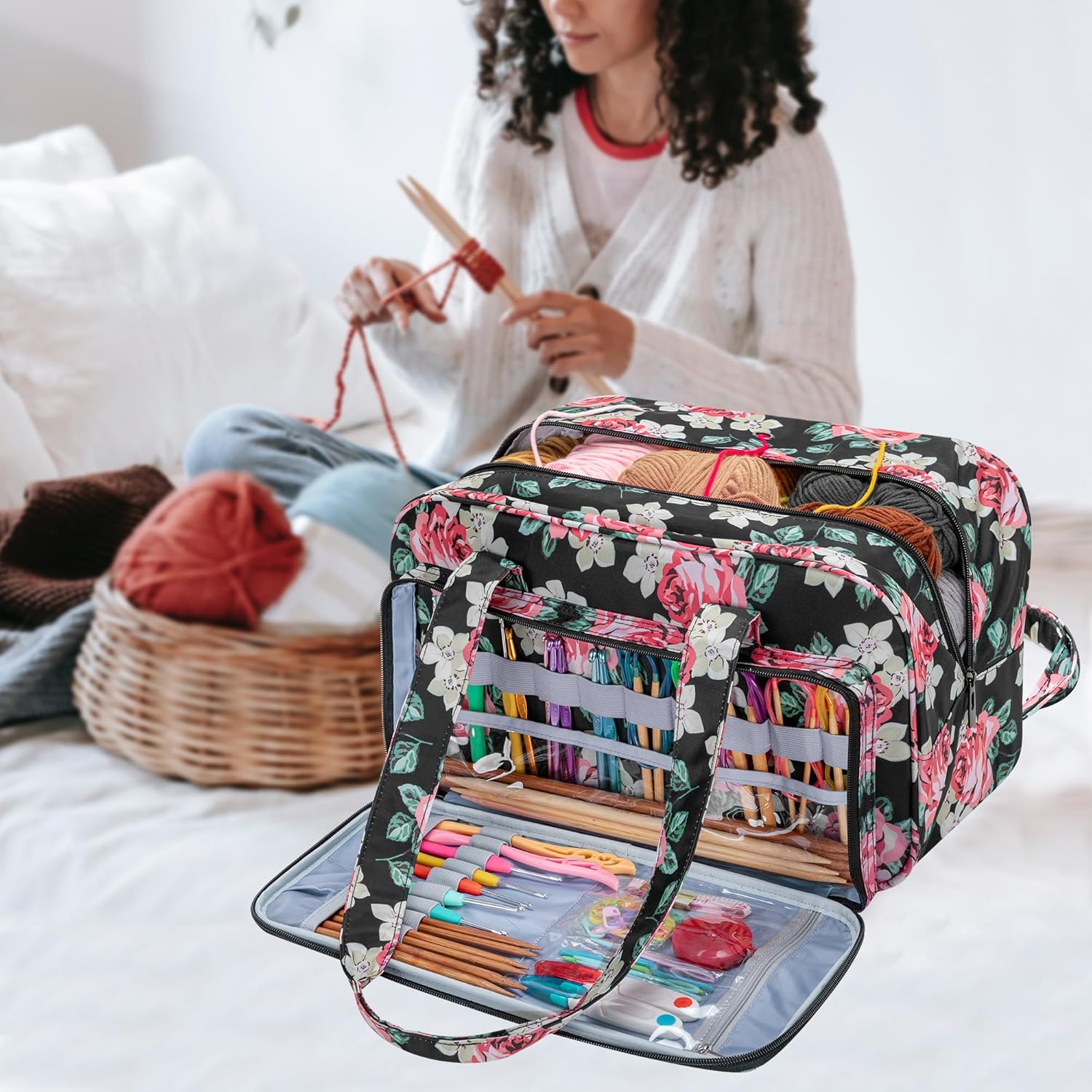 Teamoy Yarn Storage Tote Bag for Knitting and Crochet