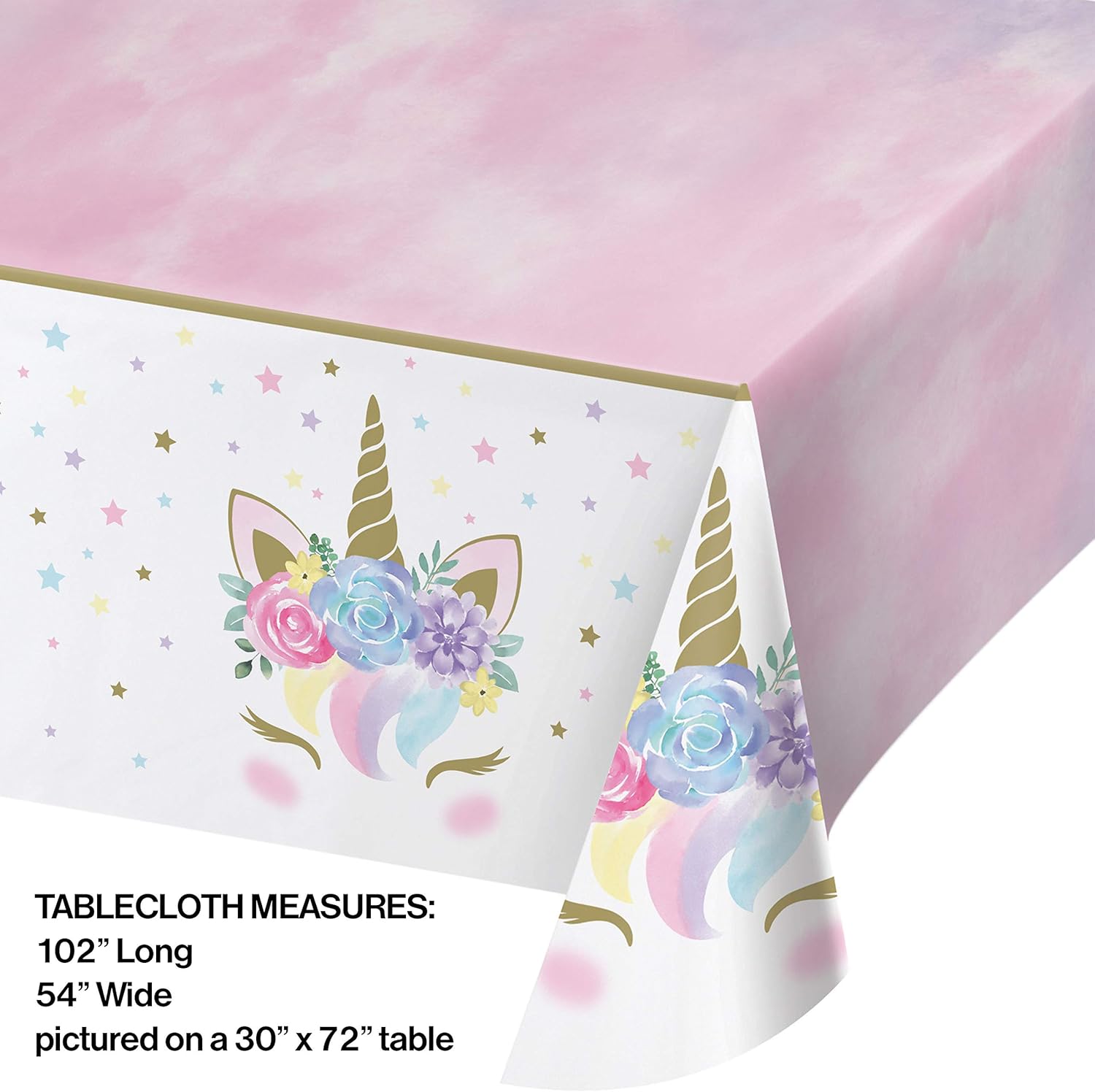 Creative Converting 343962 Unicorn Baby Shower Tablecloth 54x102