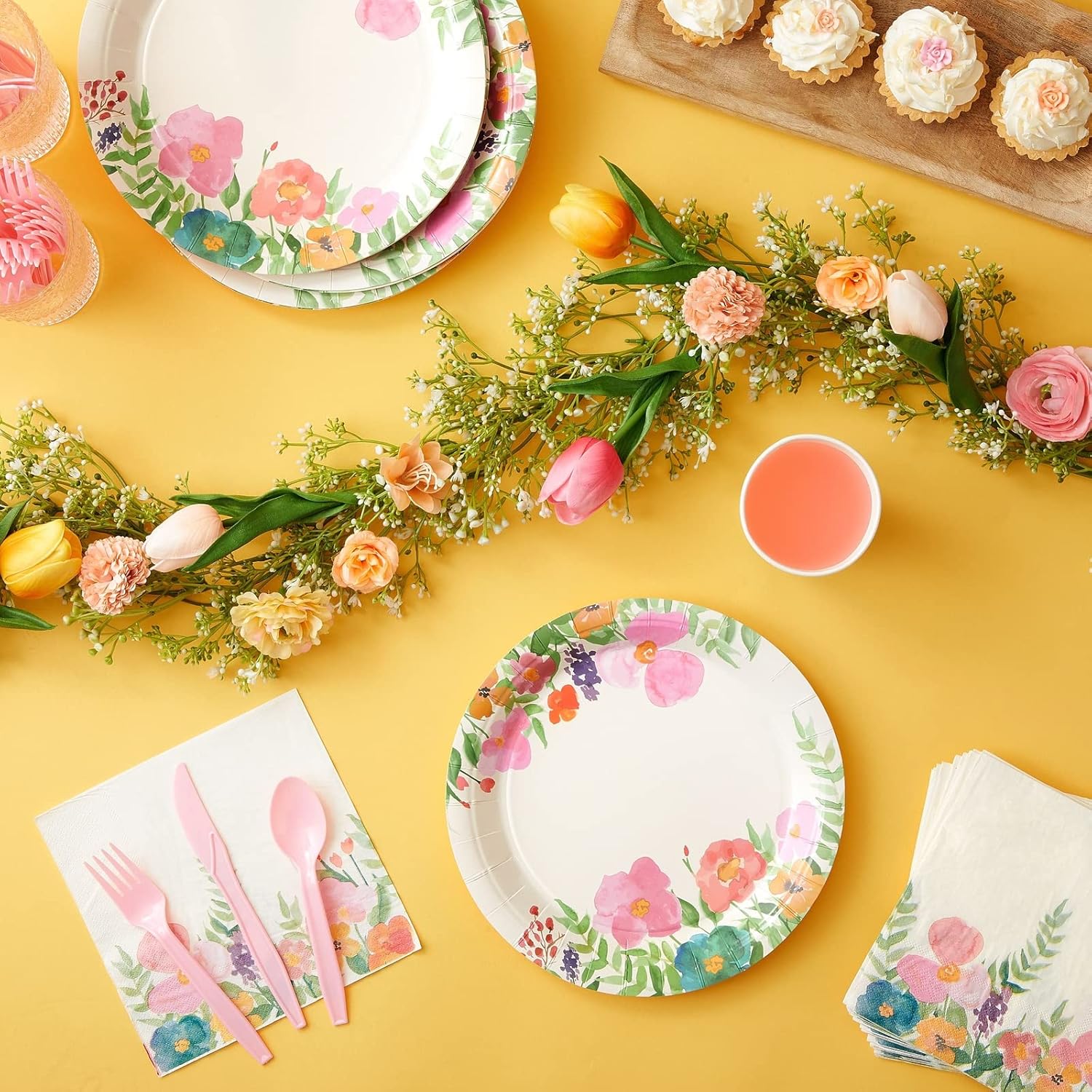 Juvale 144-Piece Floral Paper Plates Napkins Set