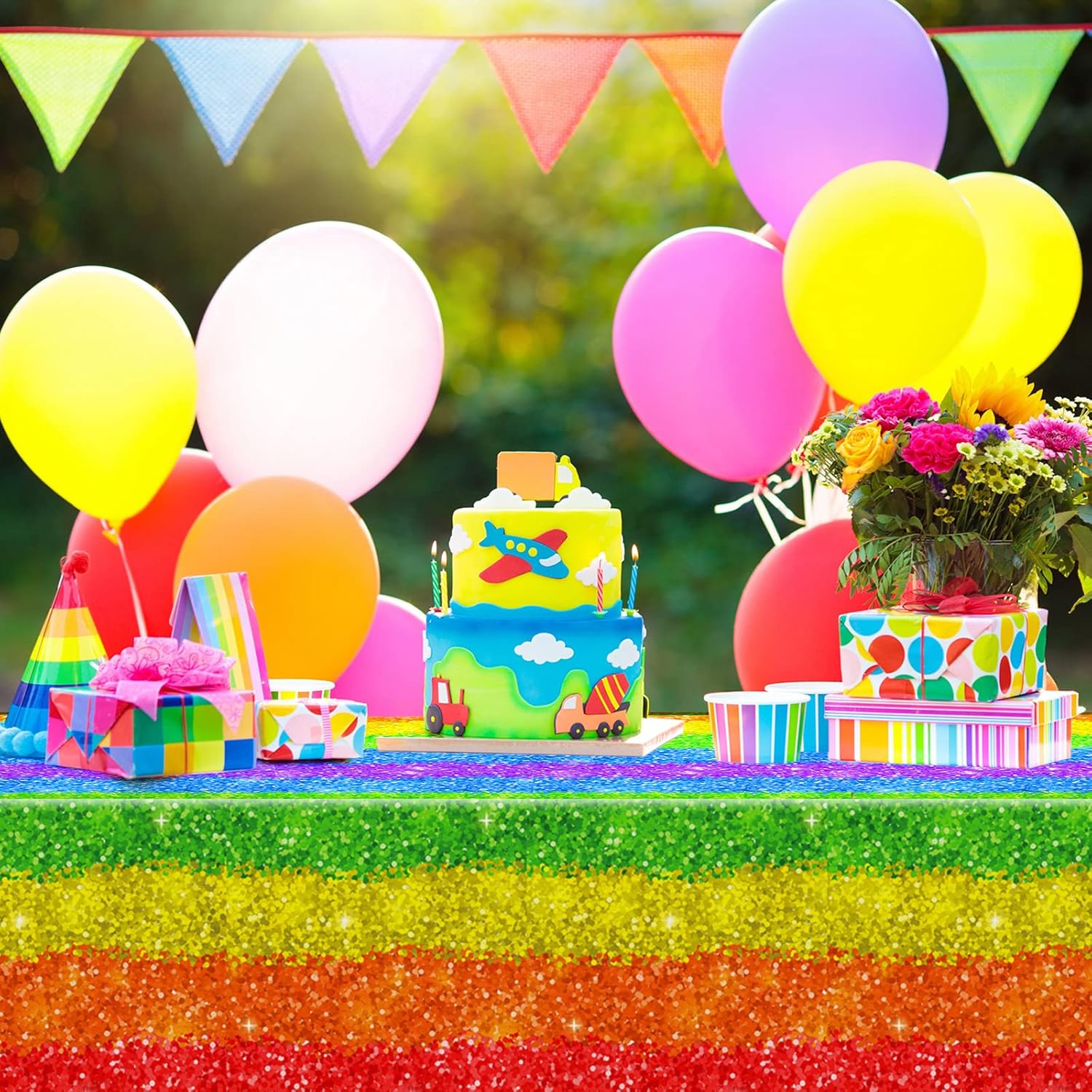 Tudomro Plastic Rainbow Tablecloths 54x108 Inch for Party Decorations