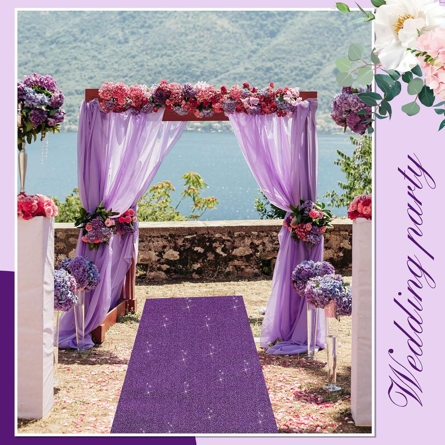 Shihanee Purple Glitter Aisle Runner 2x15ft