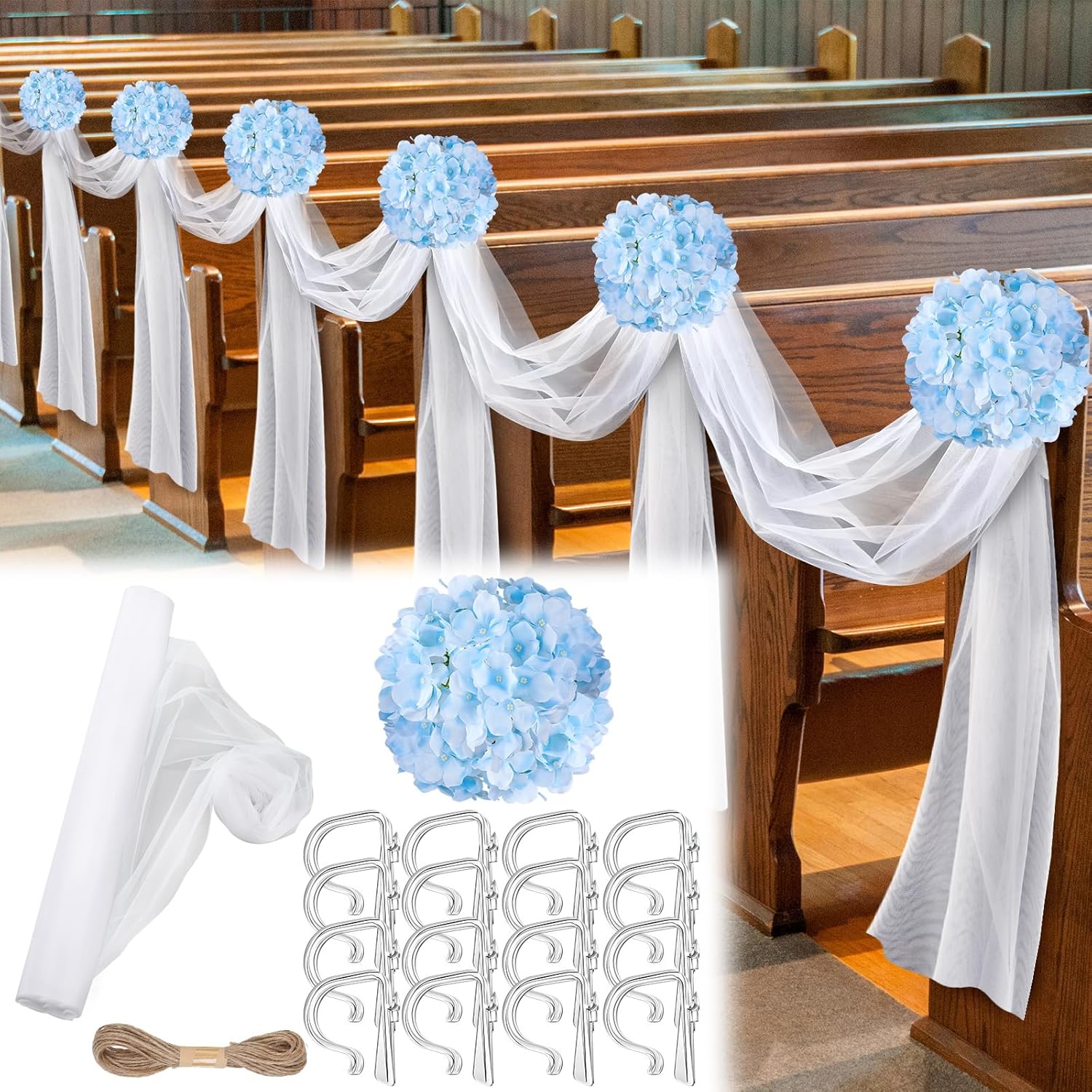 Riceshoot 34 Pcs Wedding Aisle Decor Tulle Clips