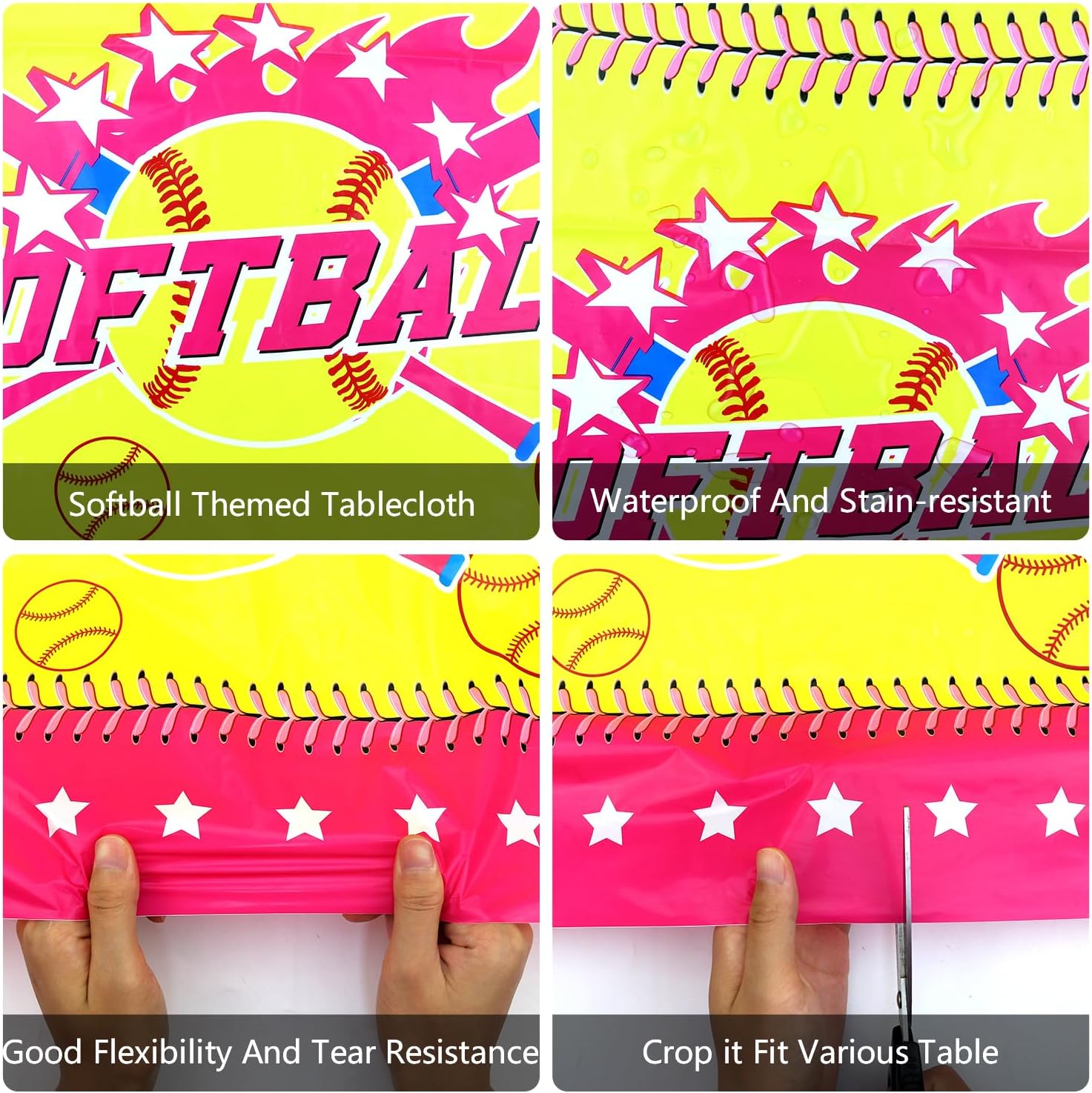 KEFAN 4 Pack Softball Themed Tablecloths 51x86 Inch