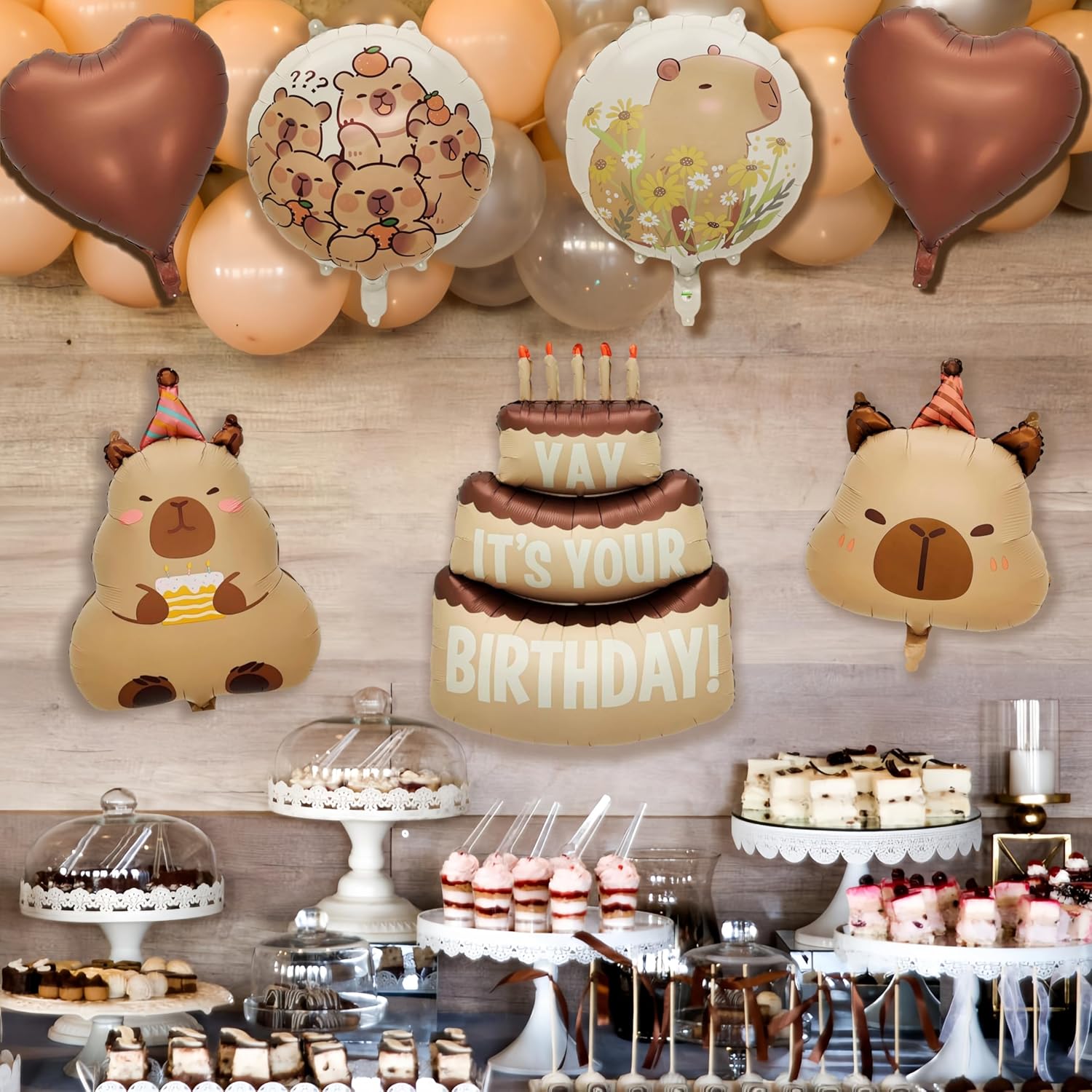 Capybara Birthday Foil Balloon Set - 8 Piece Animal Party Decor