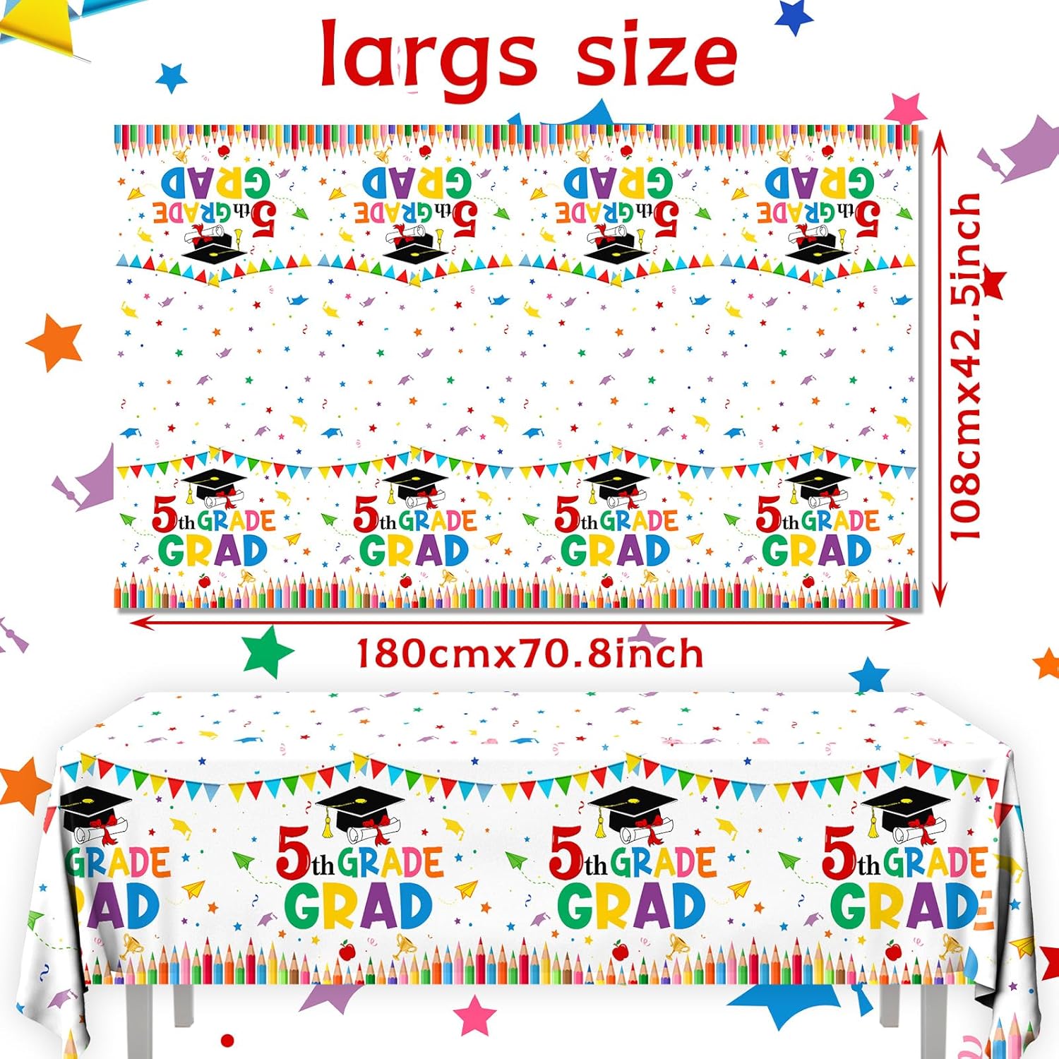 HAKOTI 3PCS 5th Grade Graduation Tablecloth Set