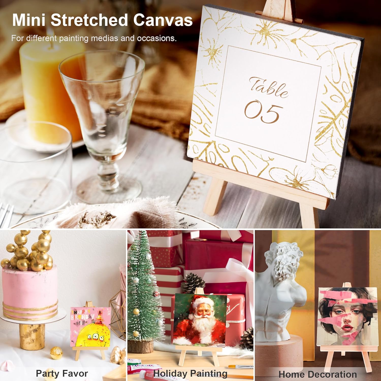 Aureuo Mini Canvas and Easel Set 3x3 Inch 12 Pack