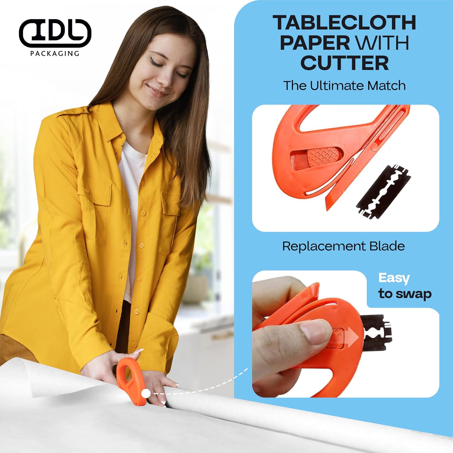 IDL Packaging White Paper Tablecloth Roll 18 x 150 Feet