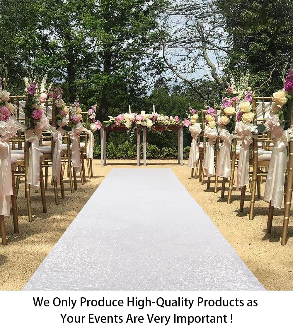 ShinyBeauty White Sequin Aisle Runner 10ftx4ft