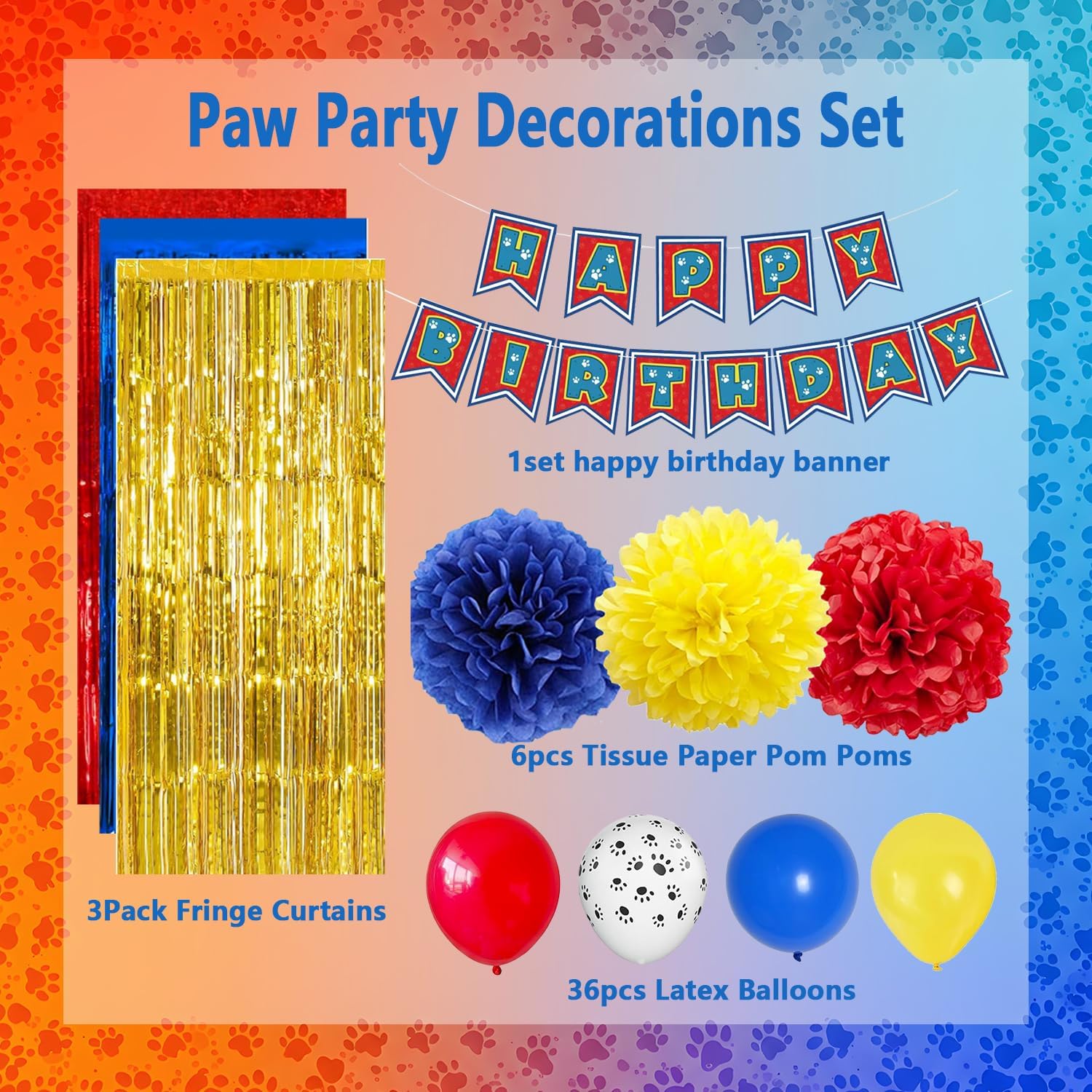 Mcoolar Paw Birthday Decorations Blue Orange Puppy Theme Kit